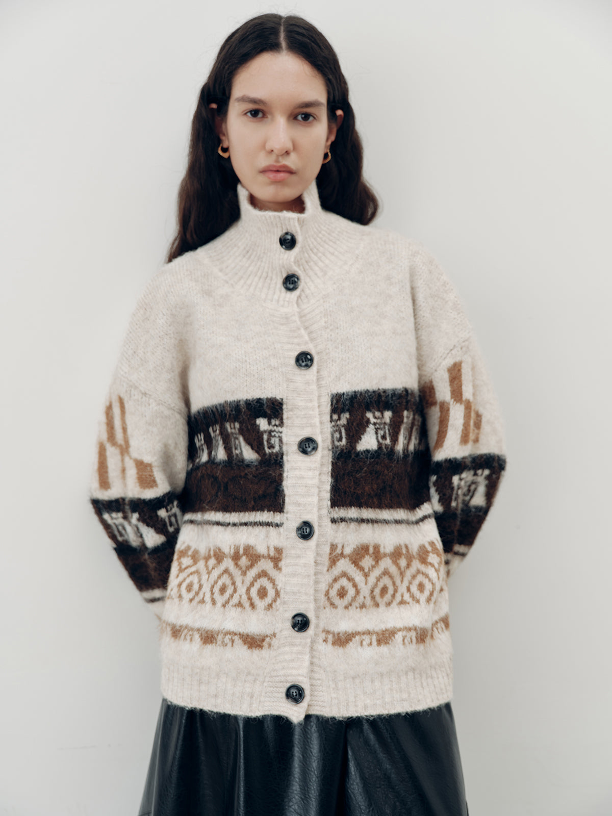 Jacquard Casual Knit Outerwear-Chicvia