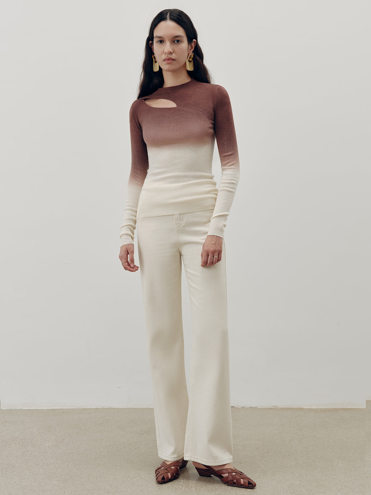 Ombre Cut-Out Knit Top-Chicvia