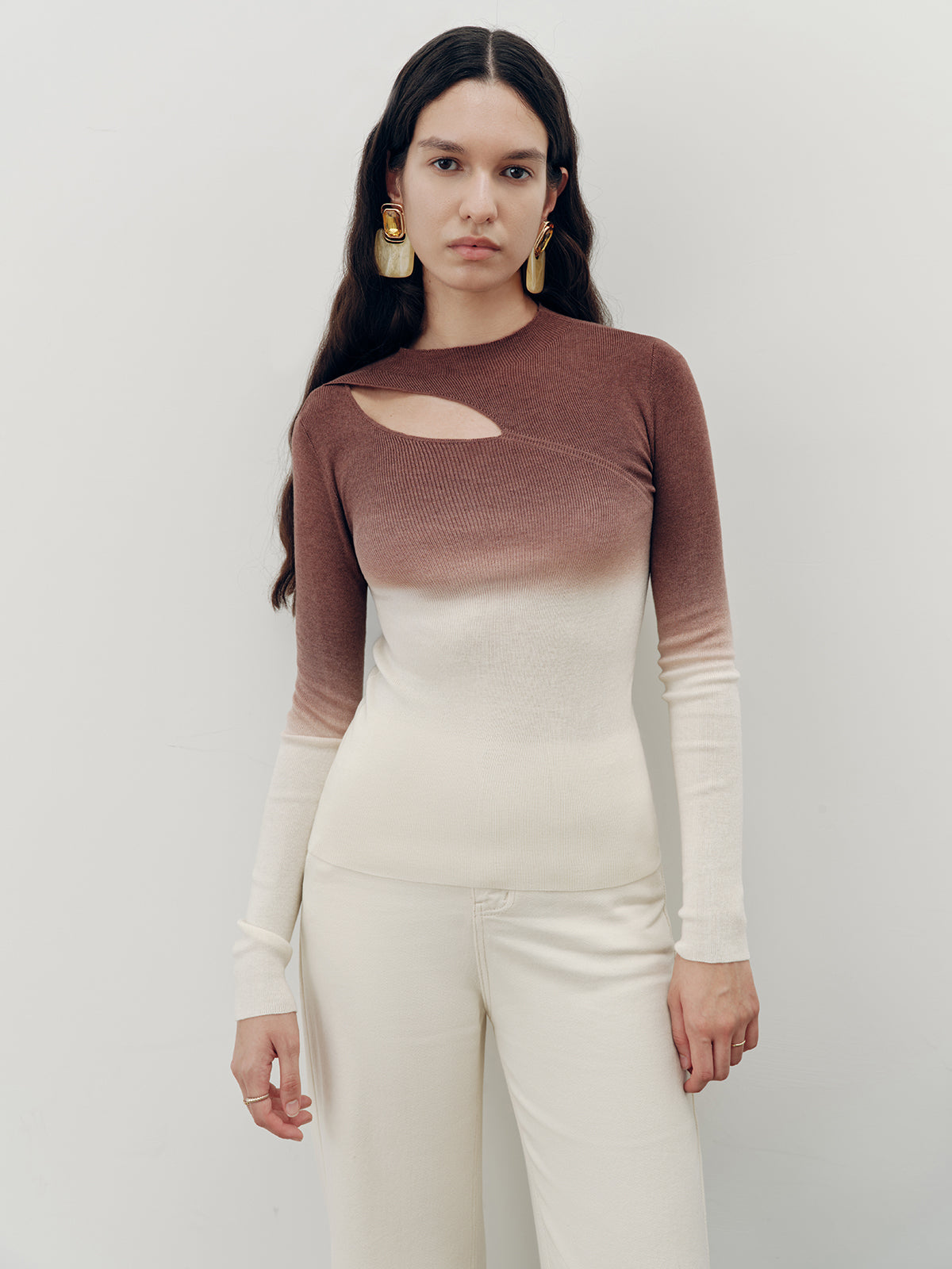 Ombre Cut-Out Knit Top-Chicvia