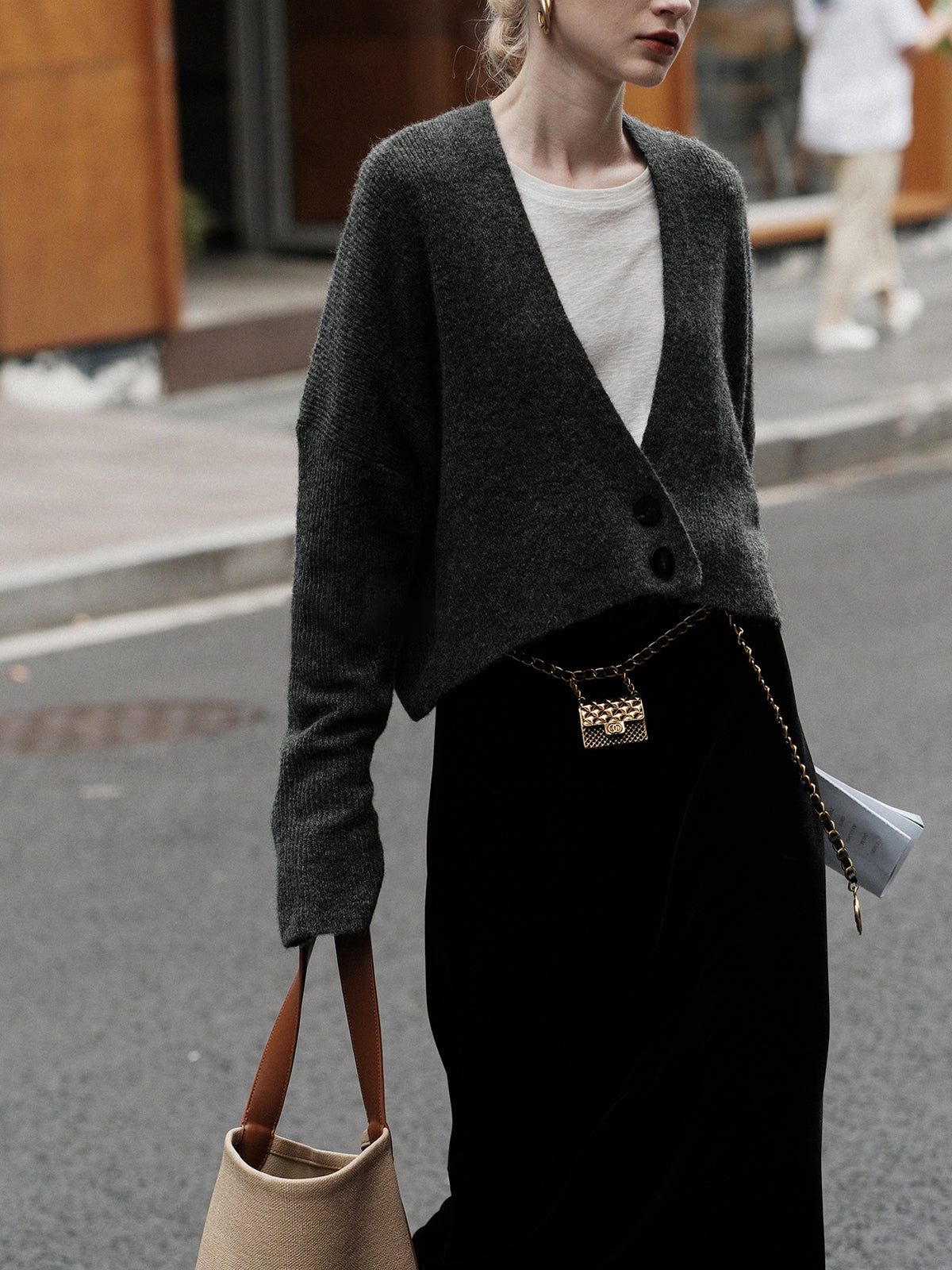 Buttoned Slouchy Cardigan-Chicvia