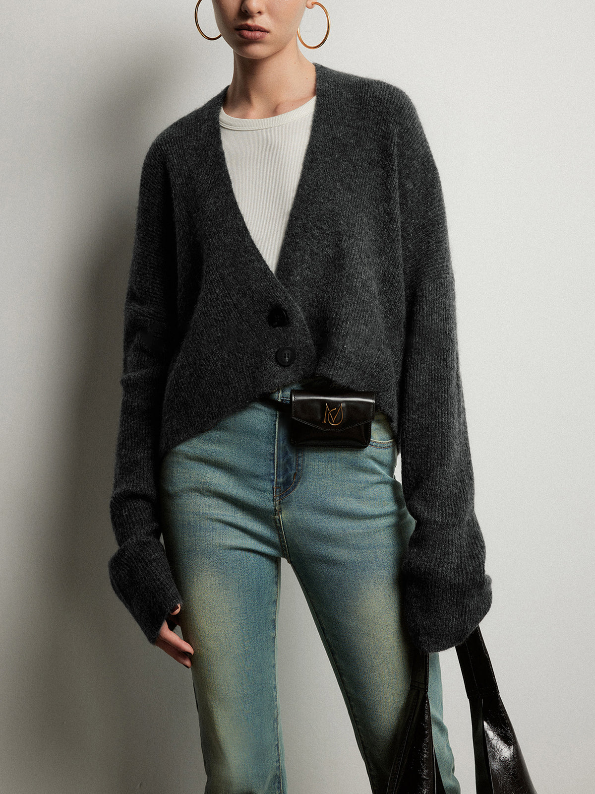 Buttoned Slouchy Cardigan-Chicvia