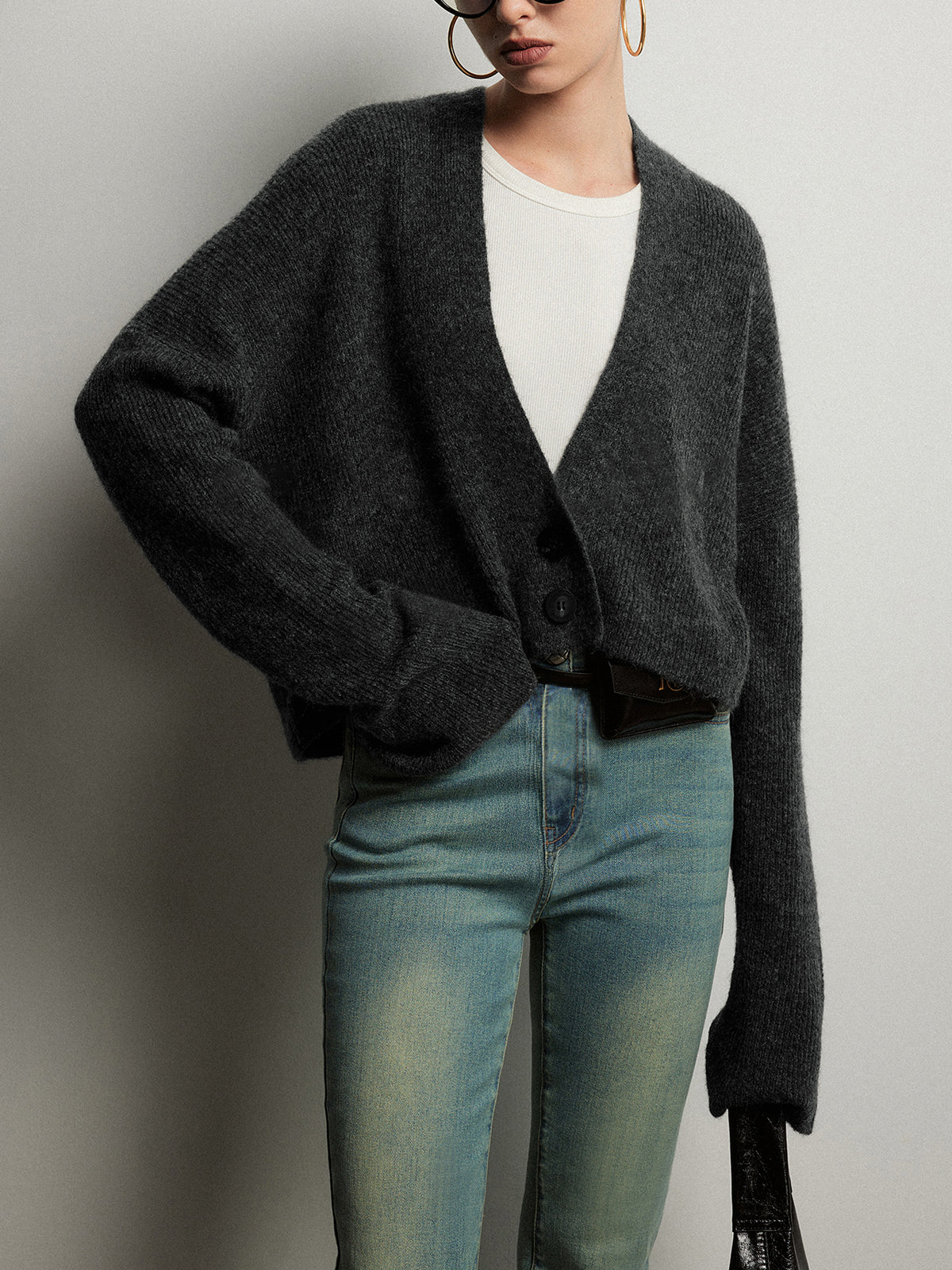 Buttoned Slouchy Cardigan-Chicvia