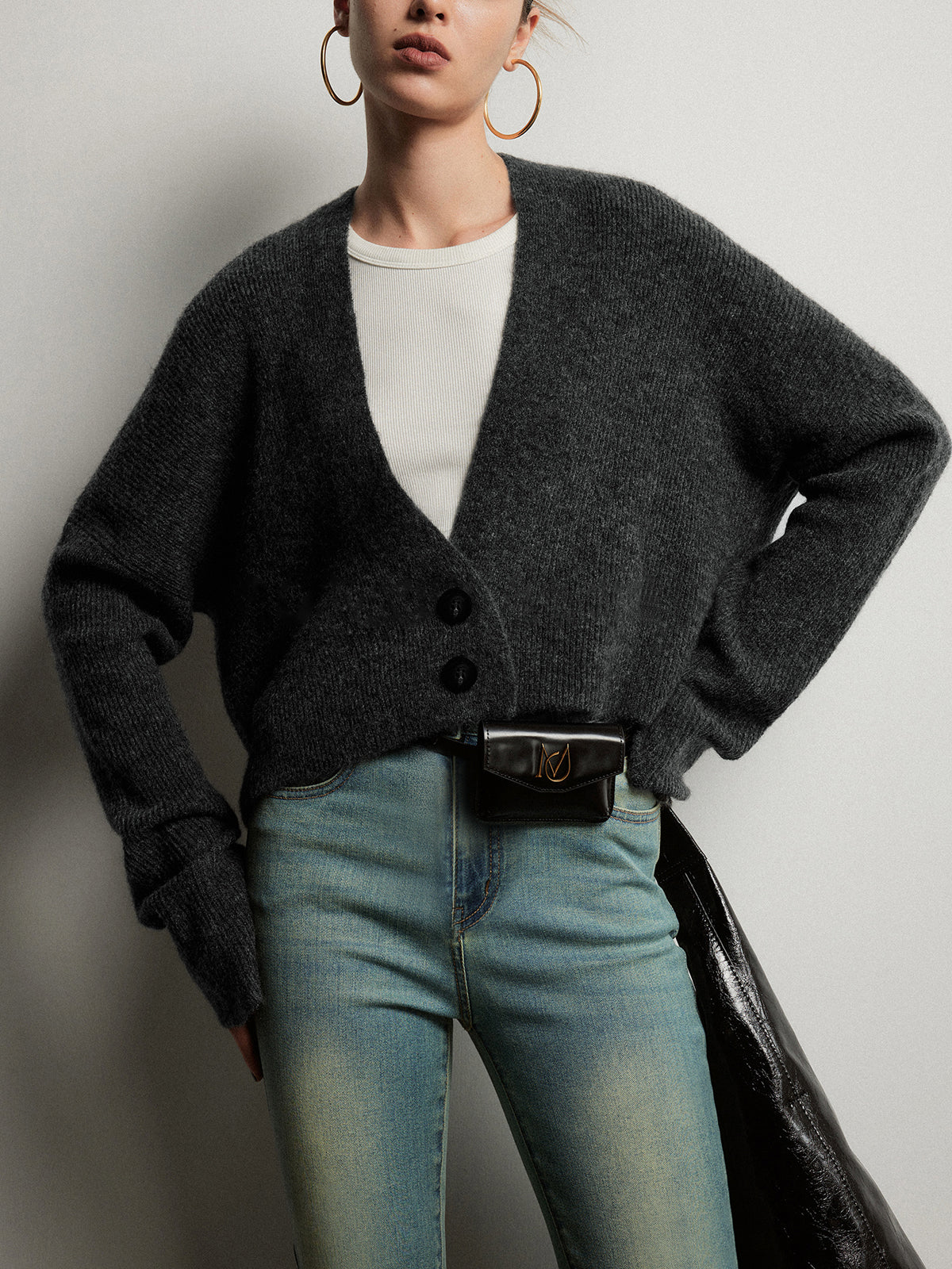 Buttoned Slouchy Cardigan-Chicvia