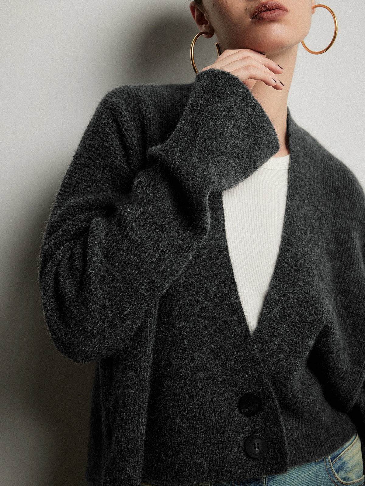 Buttoned Slouchy Cardigan-Chicvia