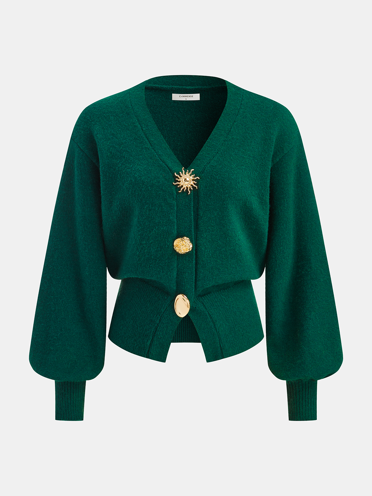 Metal Detail V-Neck Cardigan-Chicvia