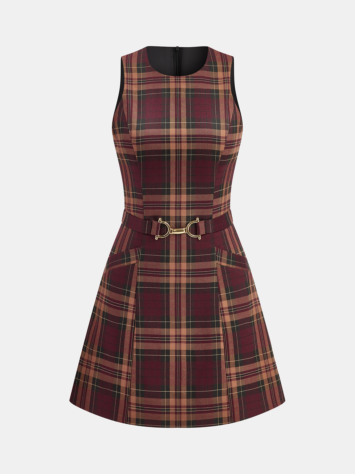 Plaid Sleeveless Mini Dress-Chicvia