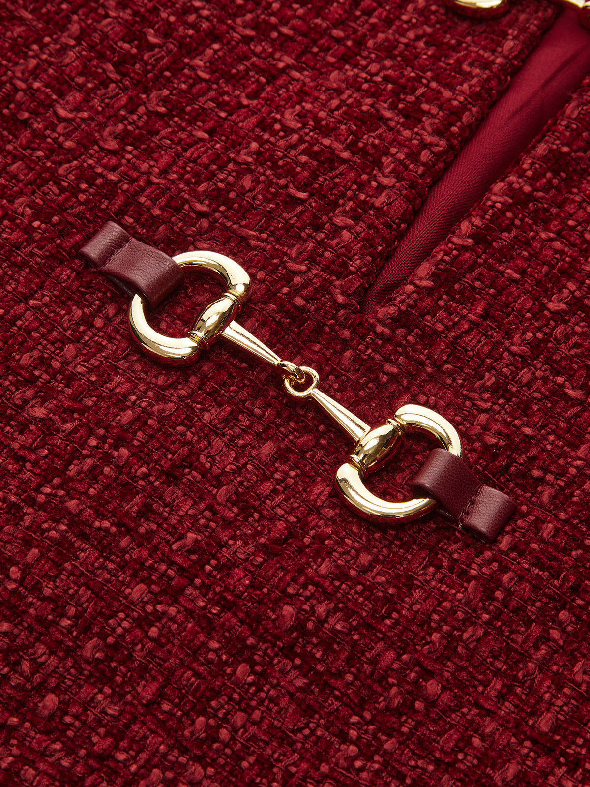 Metal Buckle Tweed Mini Dress-Chicvia