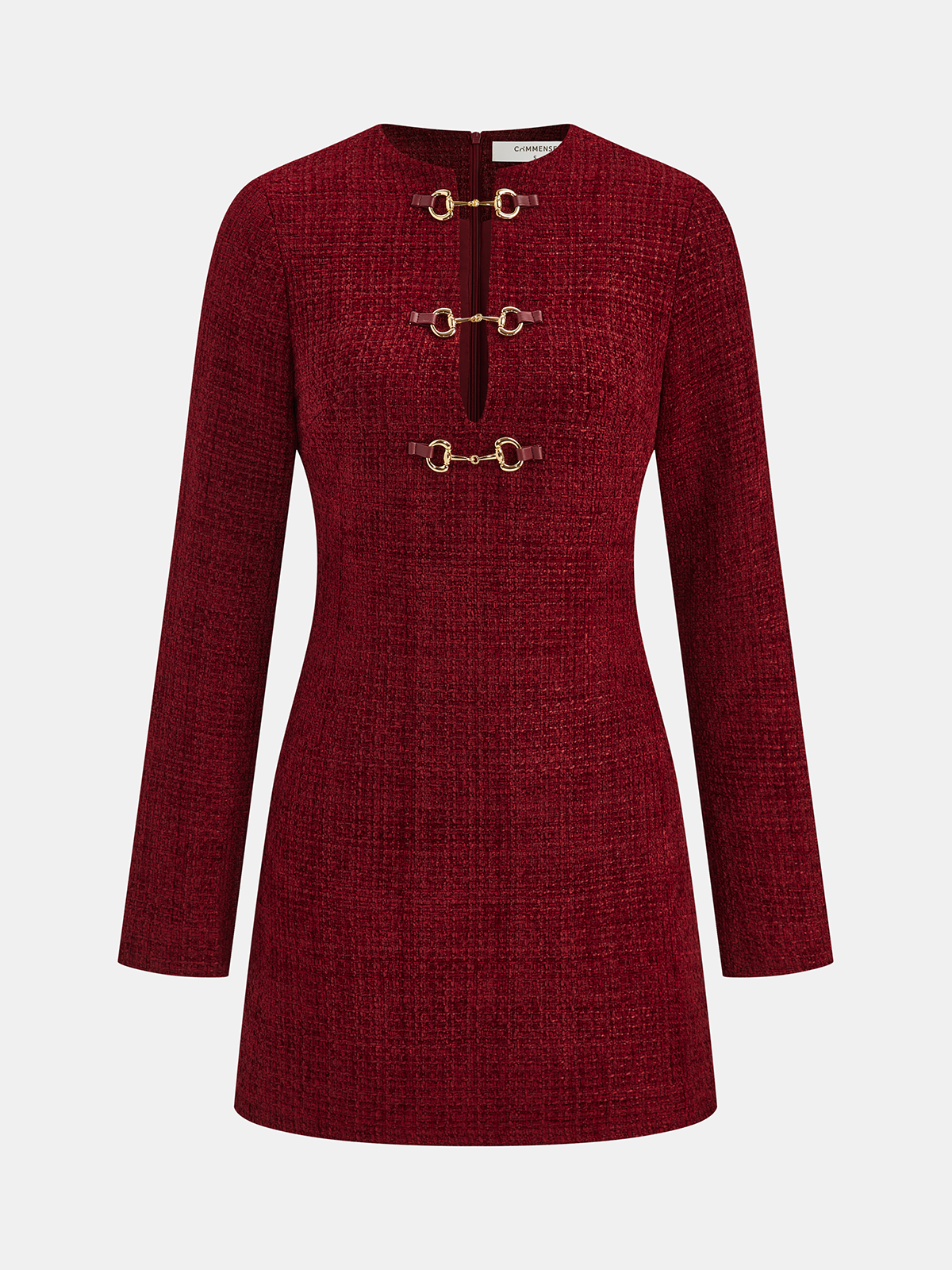 Metal Buckle Tweed Mini Dress-Chicvia