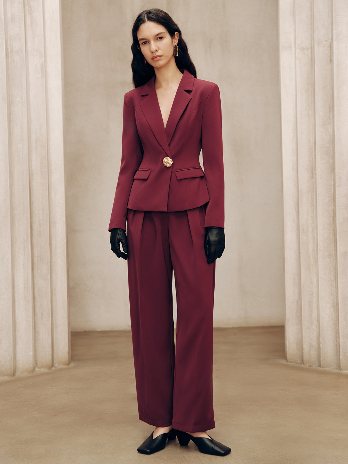 Mid-Waist Pleated Wide-Leg Pants-Chicvia