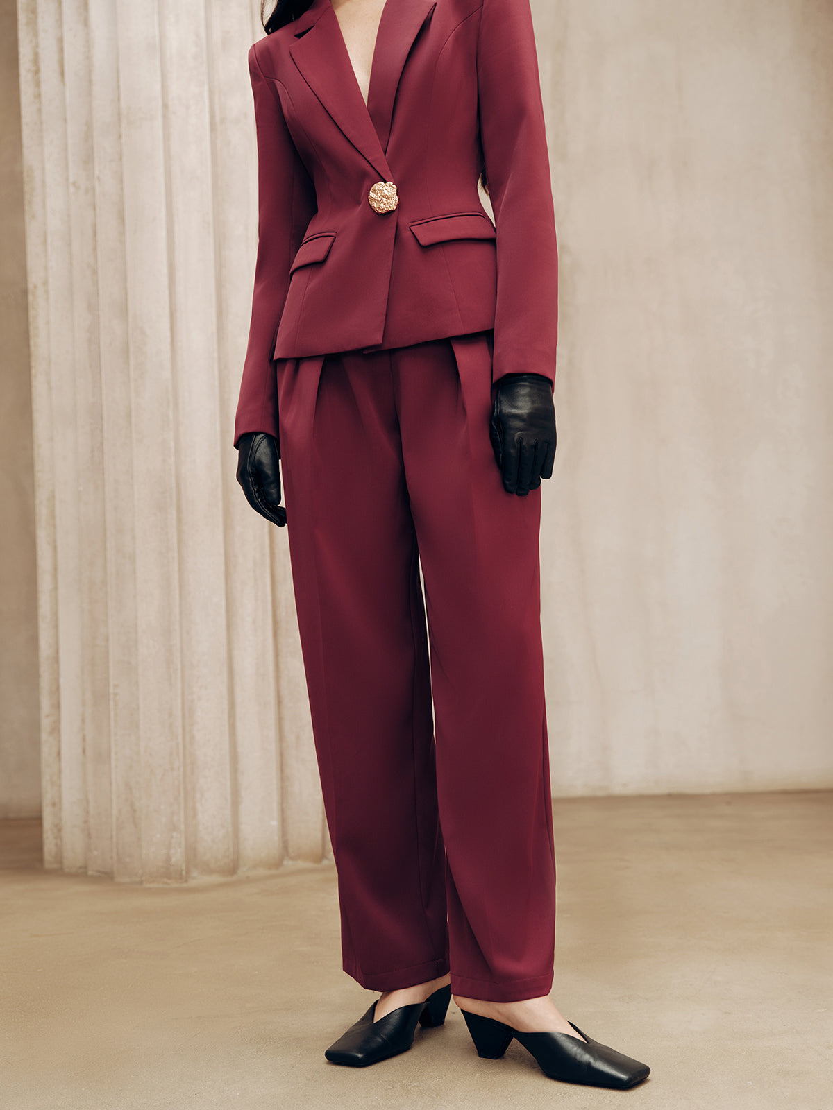 Mid-Waist Pleated Wide-Leg Pants-Chicvia