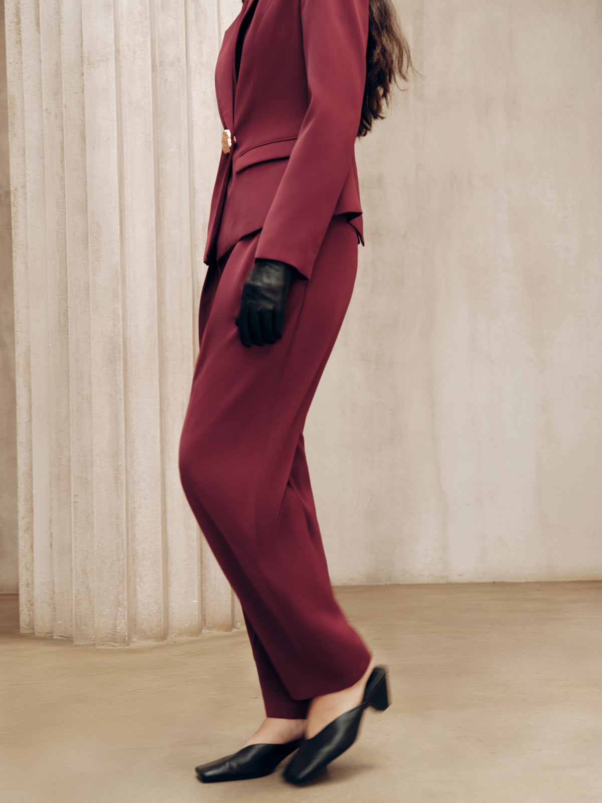 Mid-Waist Pleated Wide-Leg Pants-Chicvia