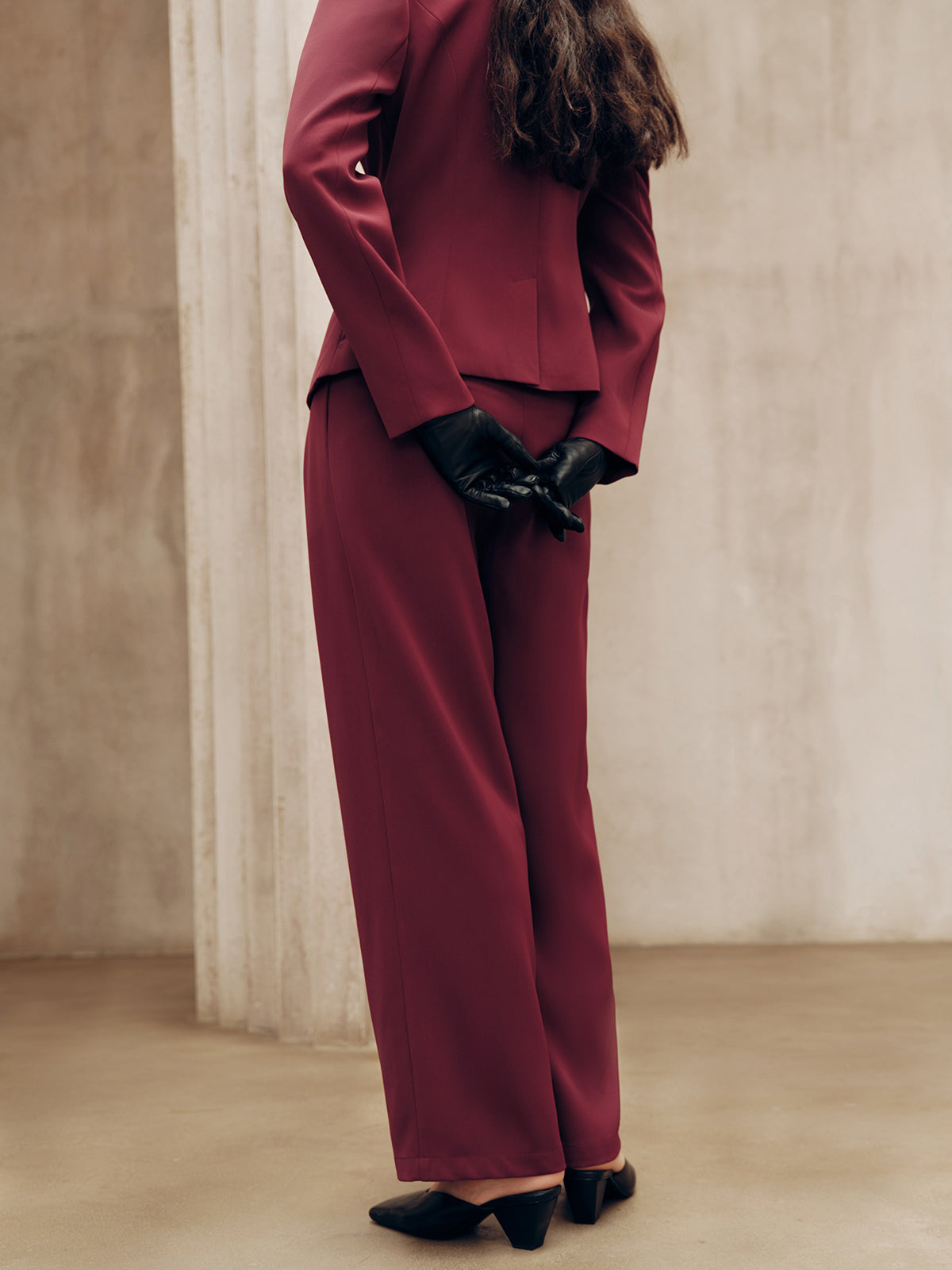 Mid-Waist Pleated Wide-Leg Pants-Chicvia