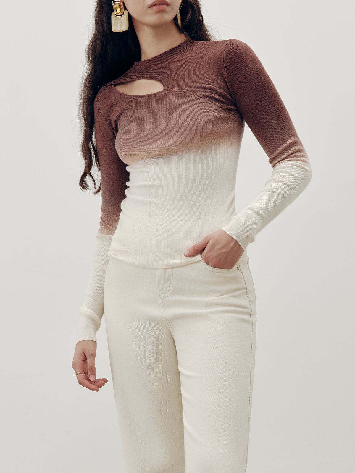 Ombre Cut-Out Knit Top-Chicvia