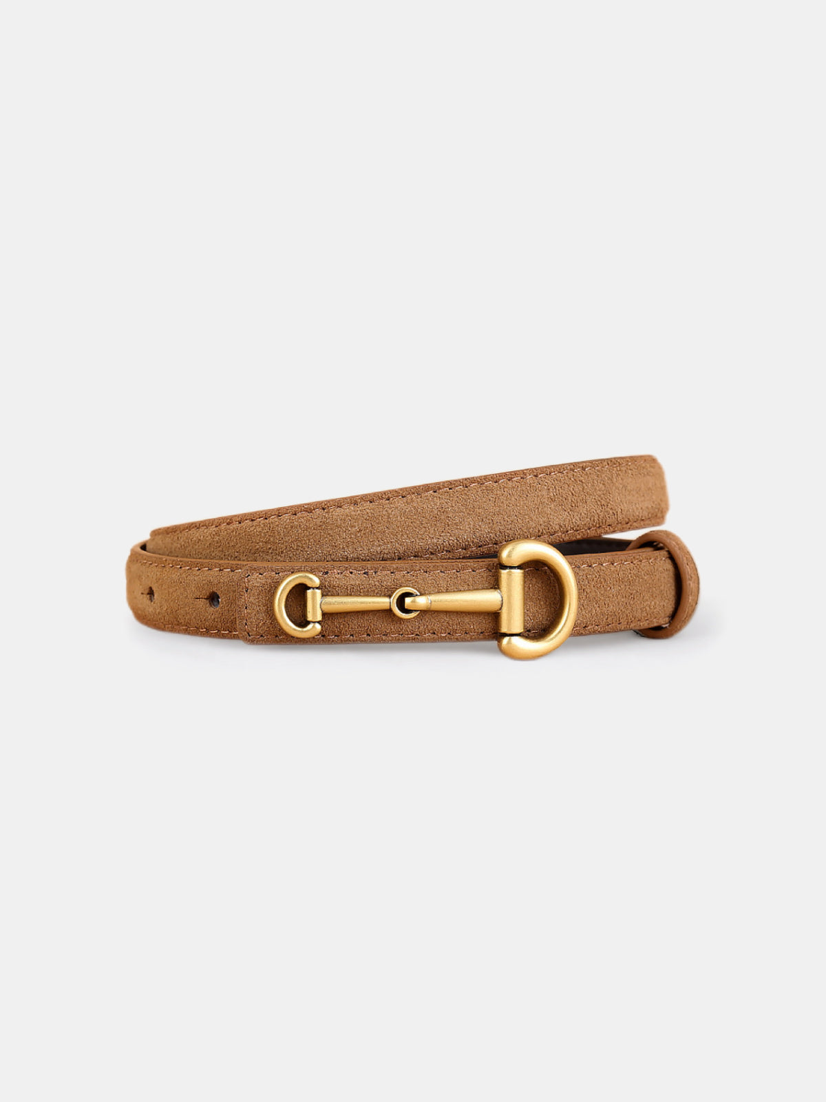 Horsebit Buckle Suede Effect Thin Belt-Chicvia