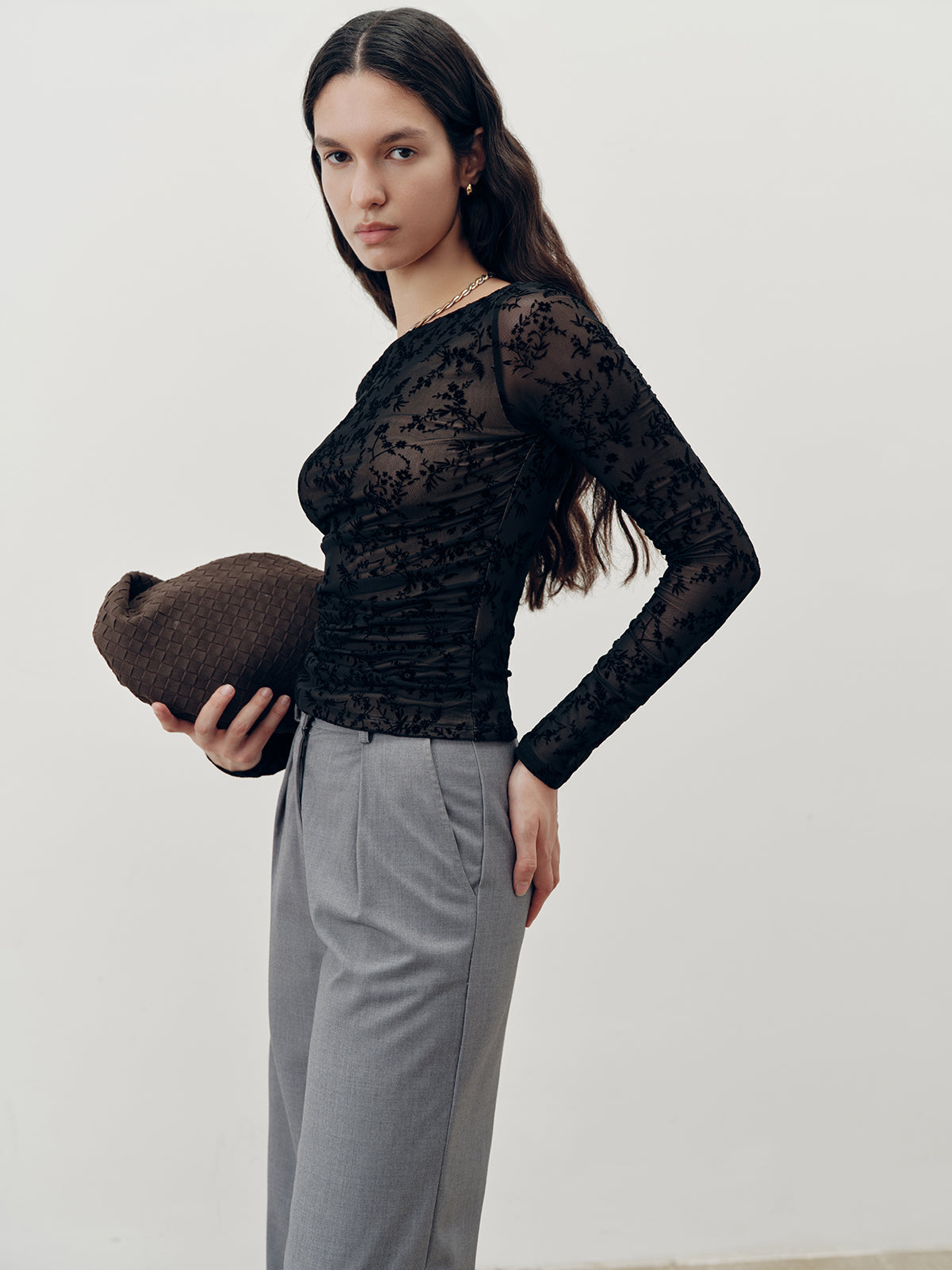 Floral Lace Long Sleeve T-Shirt-Chicvia