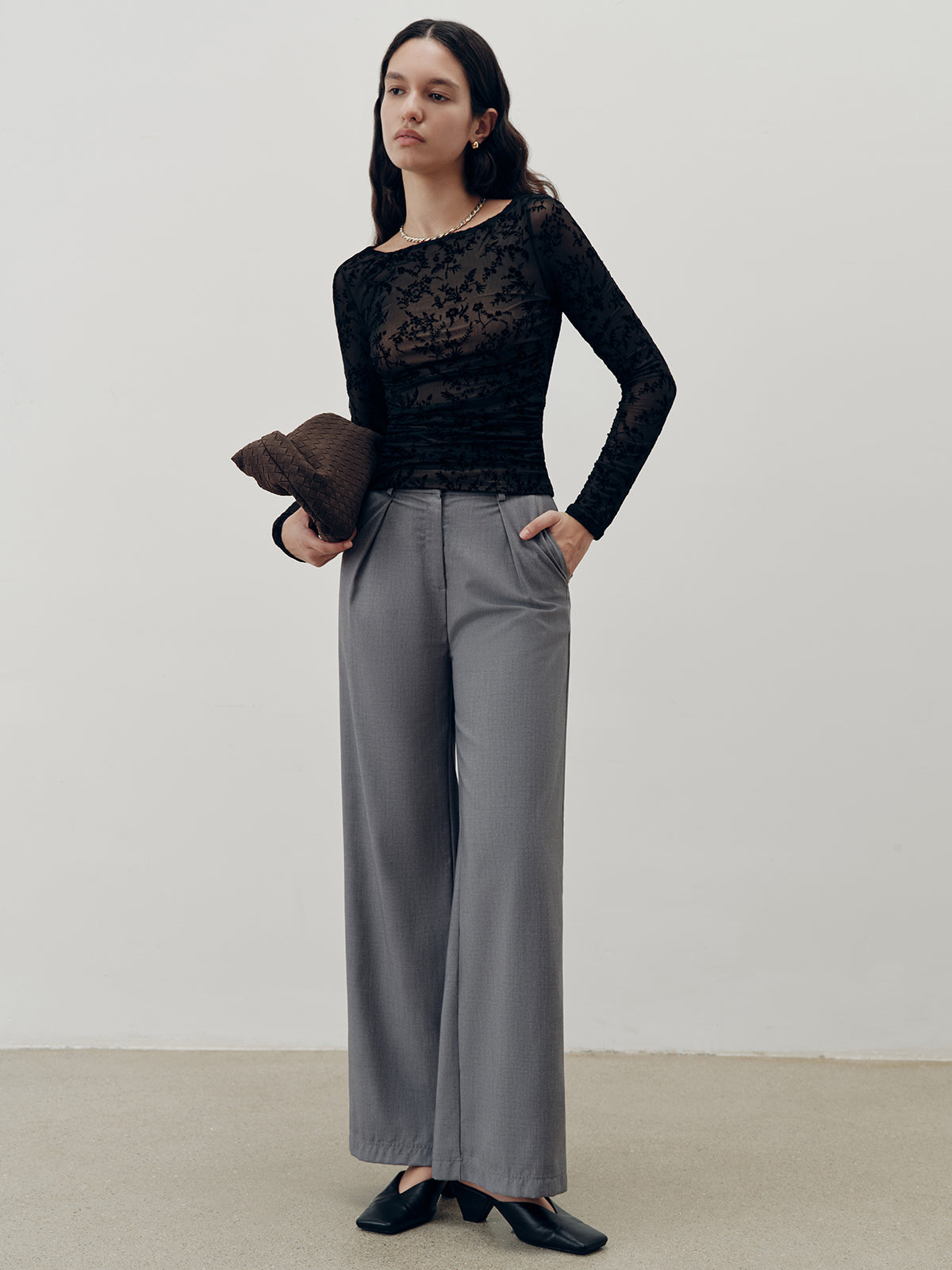 Floral Lace Long Sleeve T-Shirt-Chicvia