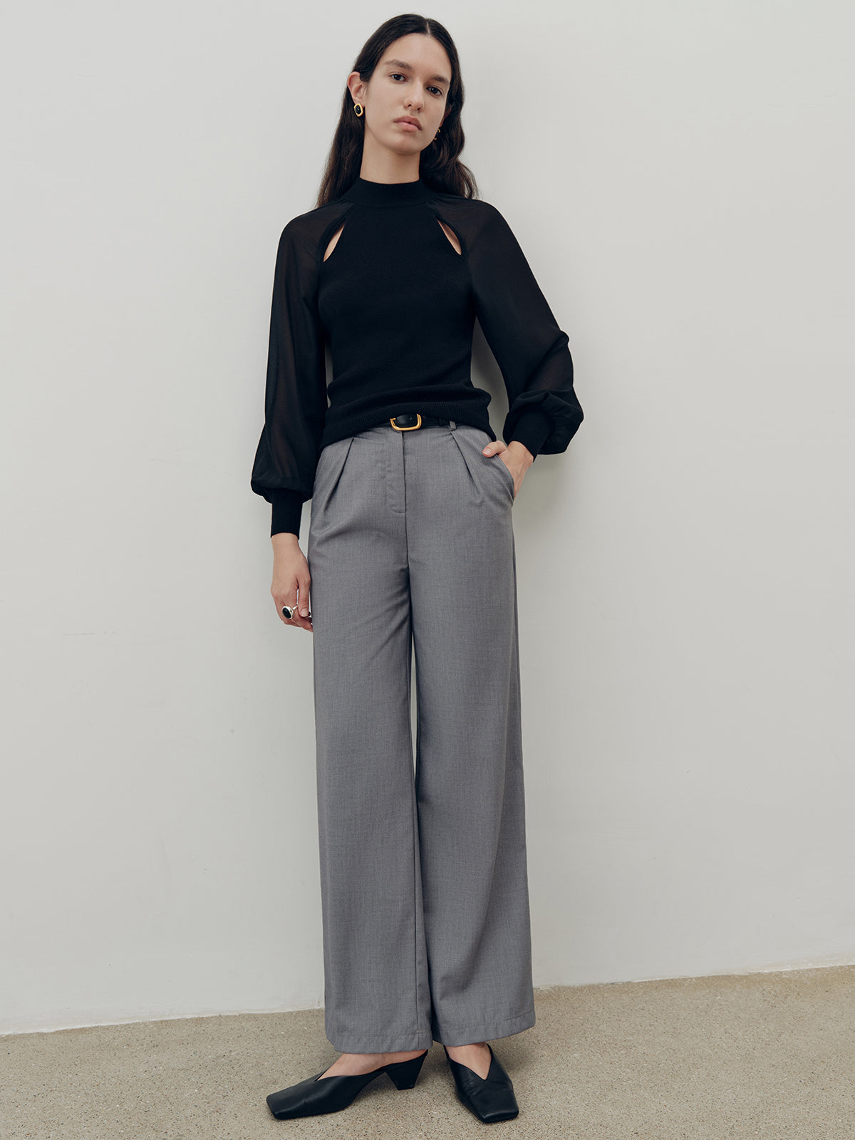 Chiffon Paneled Knit Top-Chicvia