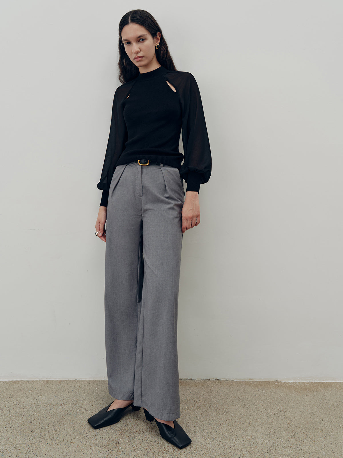 Chiffon Paneled Knit Top-Chicvia