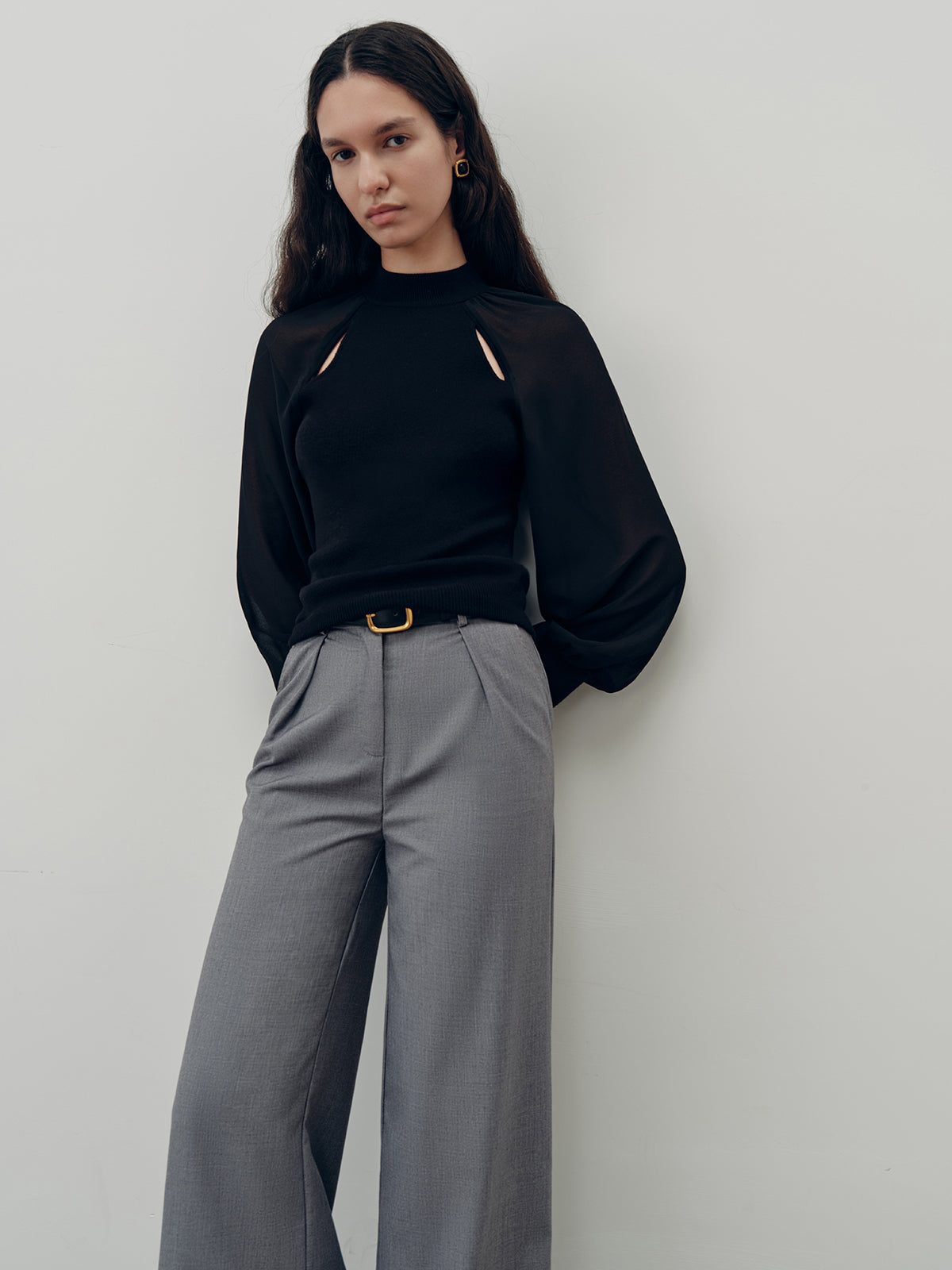 Chiffon Paneled Knit Top-Chicvia