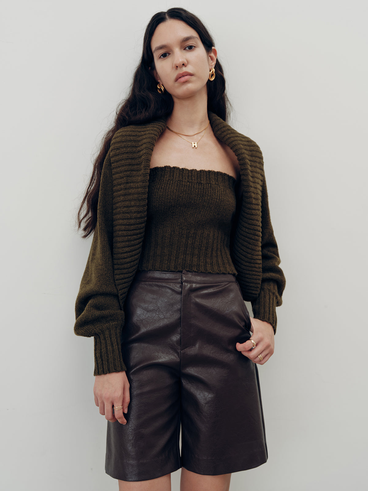 Knit Strapless Top and Cardigan Two-Piece Set-Chicvia