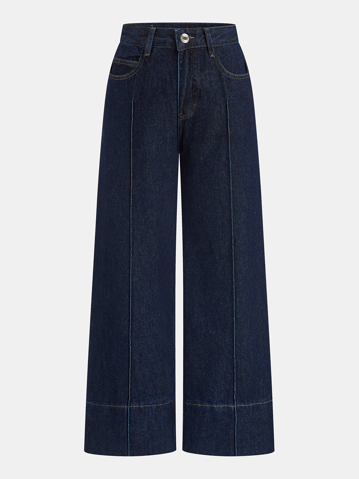 Mid-Waisted Denim Wide-Leg Jeans-Chicvia