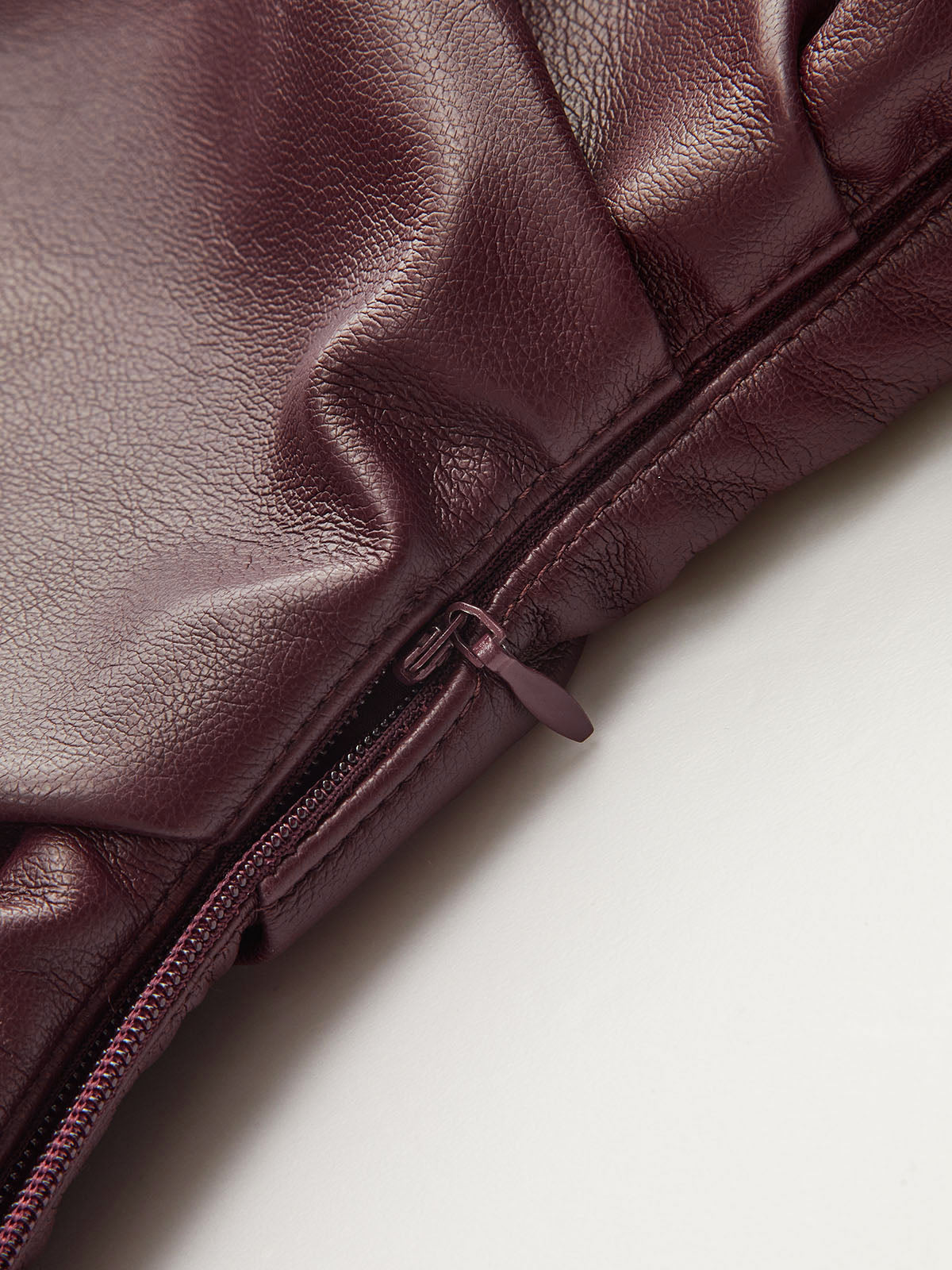 Faux Leather Asymmetric Ruched Top-Chicvia