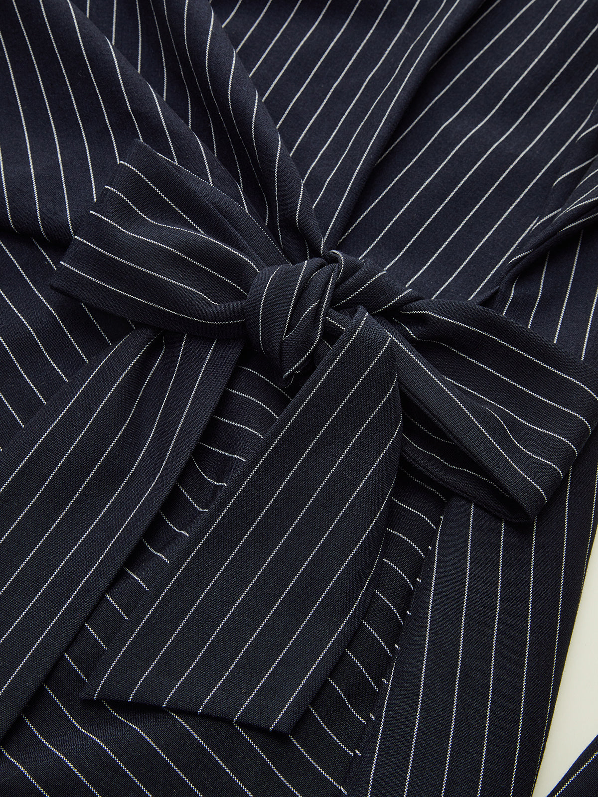 Flared Sleeve Pinstripe Wrap Blouse-Chicvia