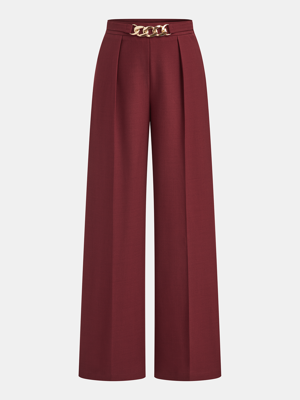 High-Waisted Chain Pleated Wide-Leg Pants-Chicvia