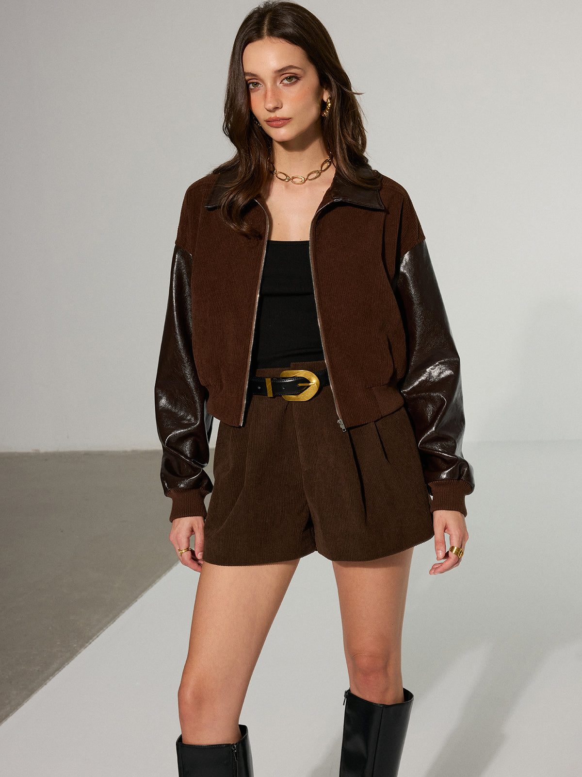 Pocket Corduroy Shorts without Belt-Chicvia