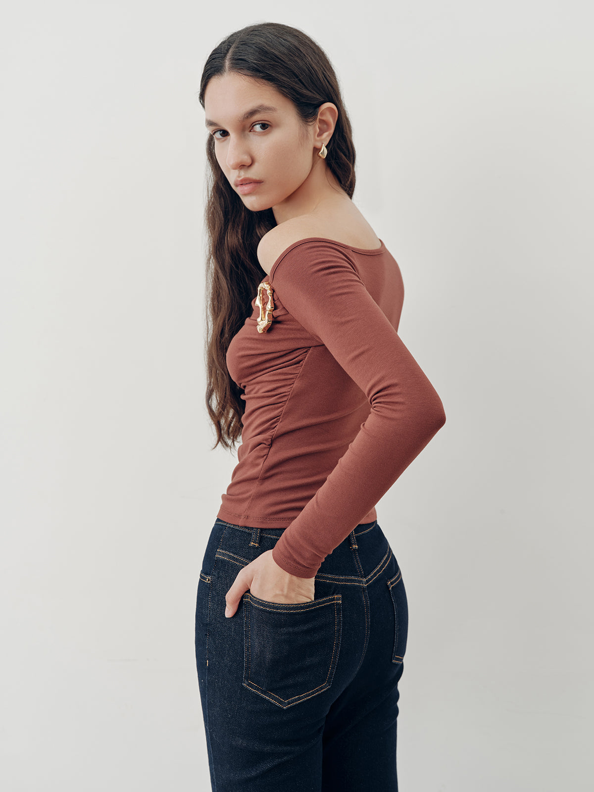 Denim Mid-Waist Flared Jeans-Chicvia