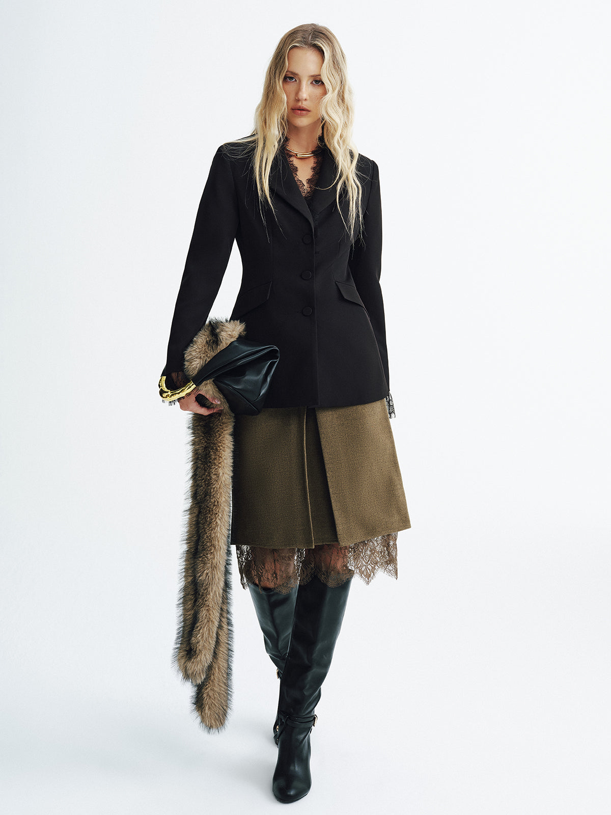 Lace Detail Fitted Blazer-Chicvia