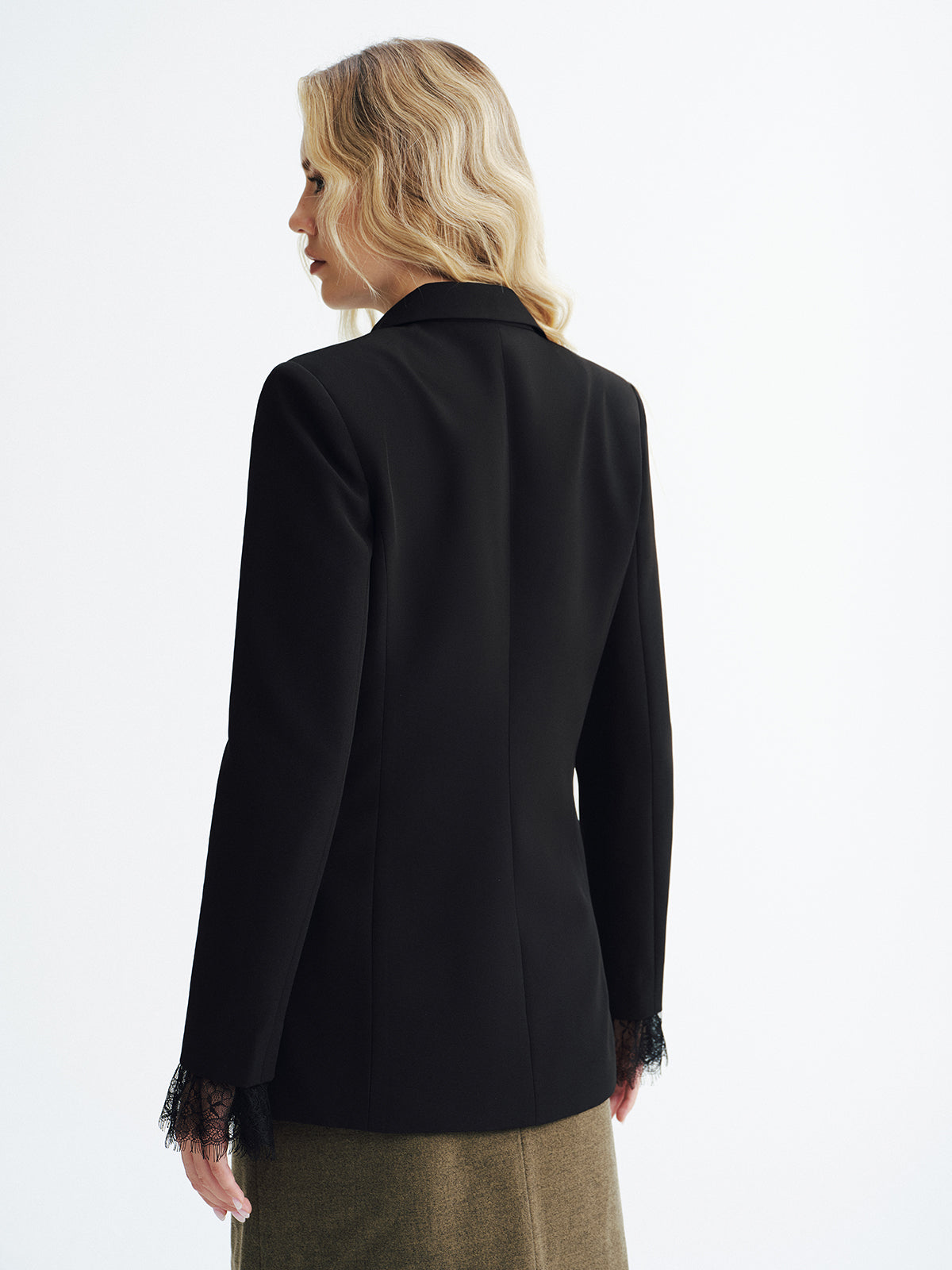 Lace Detail Fitted Blazer-Chicvia