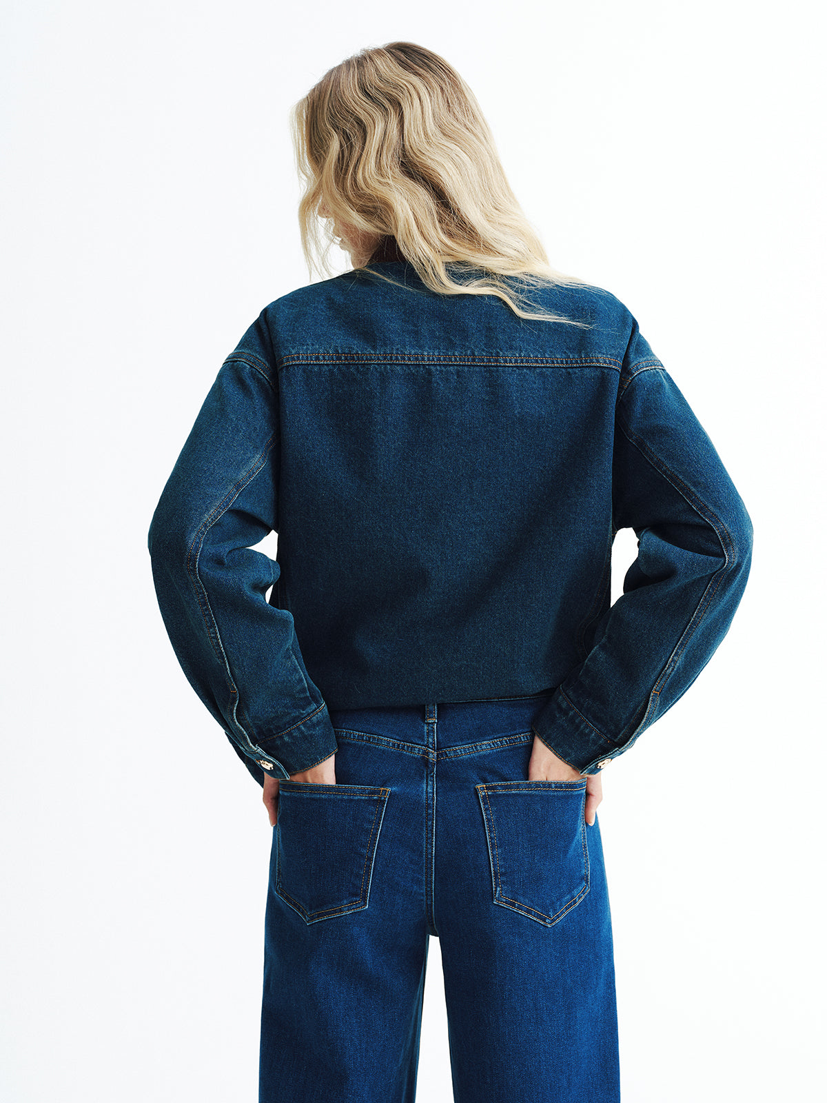 Corduroy Collar Denim Jacket-Chicvia