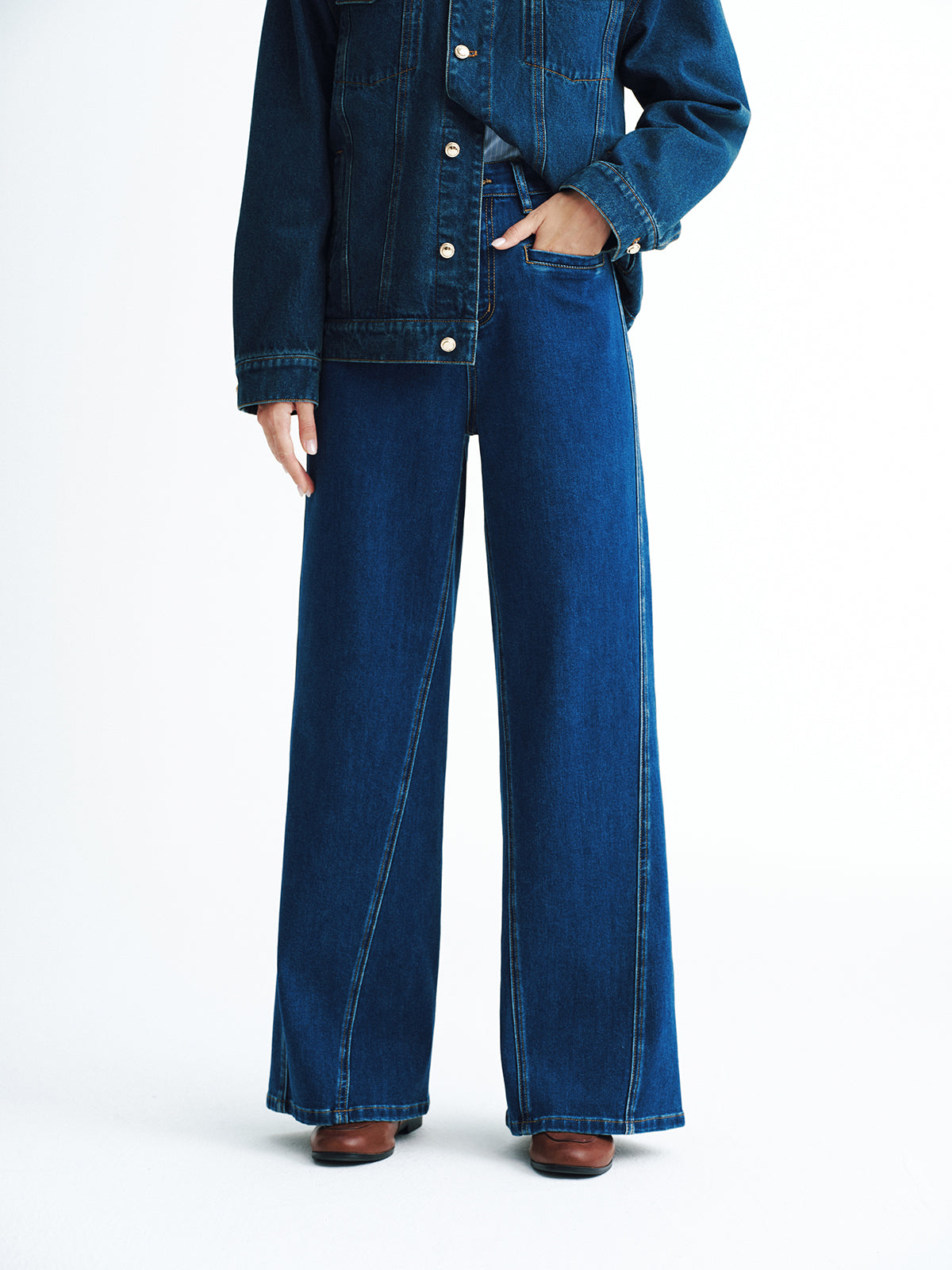 High-Waisted Denim Wide-Leg Jeans-Chicvia