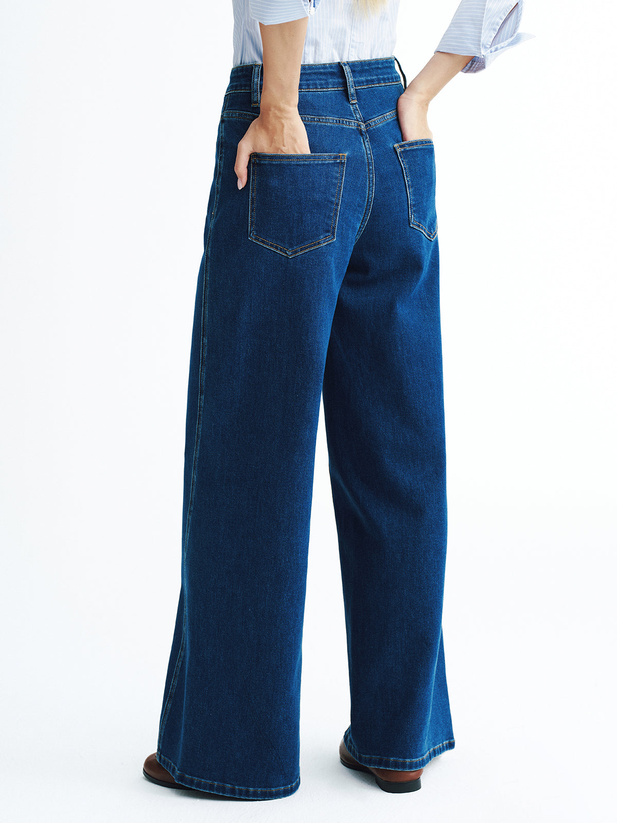 High-Waisted Denim Wide-Leg Jeans-Chicvia