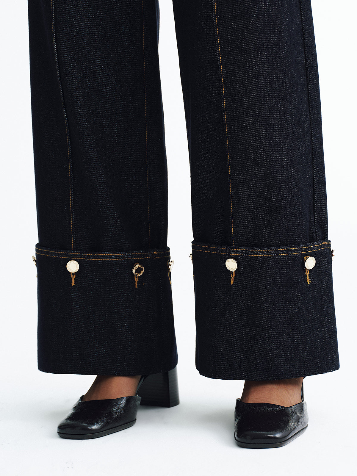 Mid-Waist Denim Cuffed Jeans-Chicvia