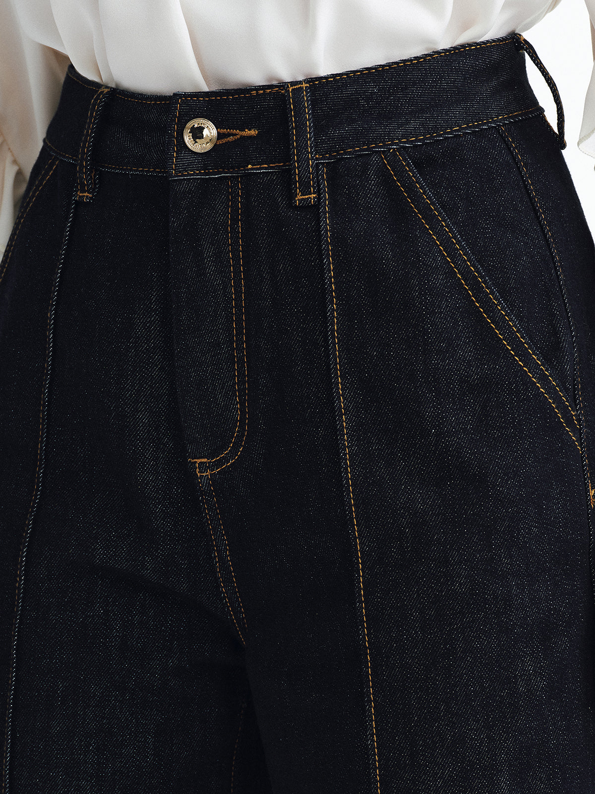 Mid-Waist Denim Cuffed Jeans-Chicvia