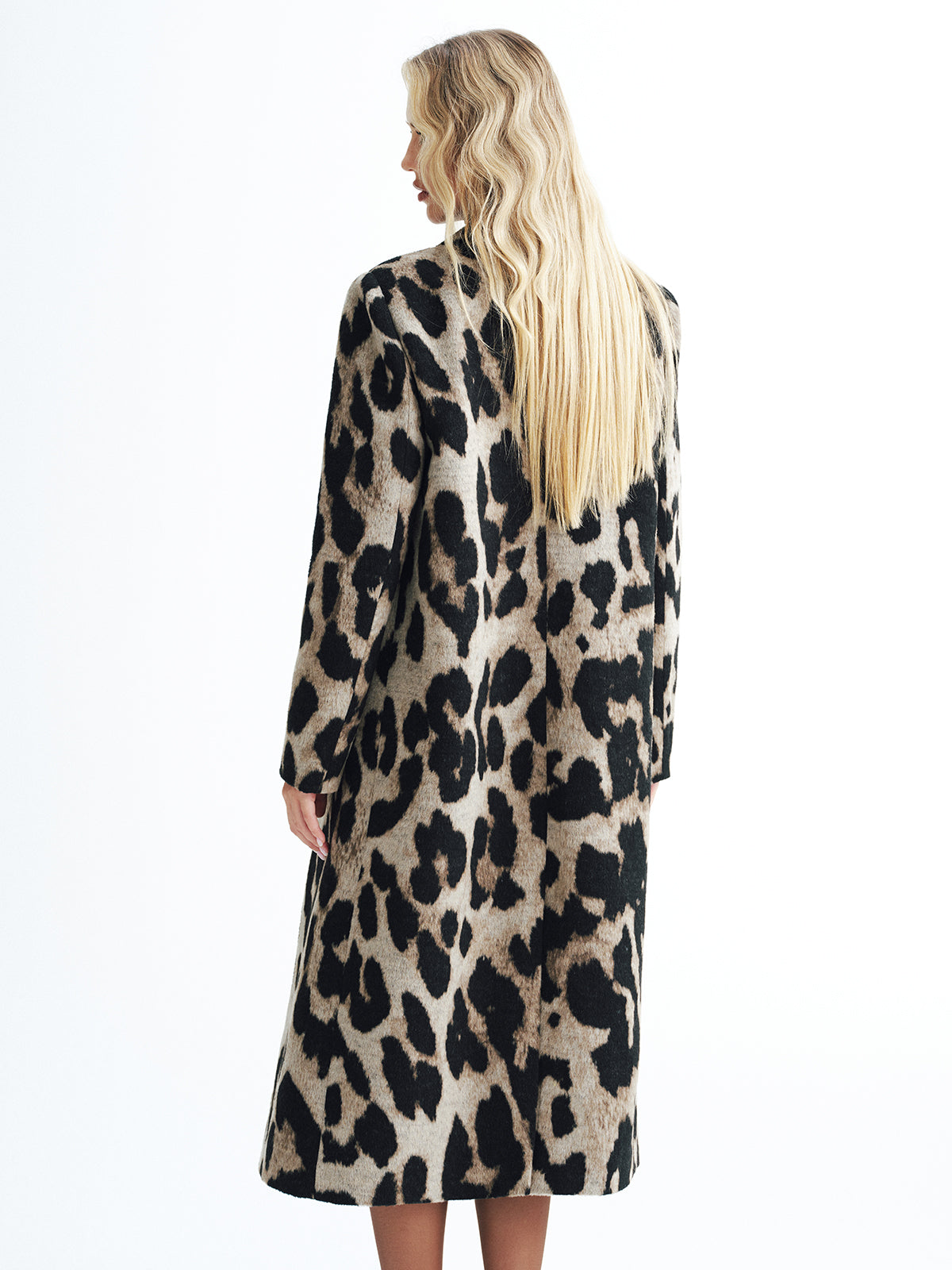 Leopard Print Wool-Blend Double-Breasted Coat-Chicvia
