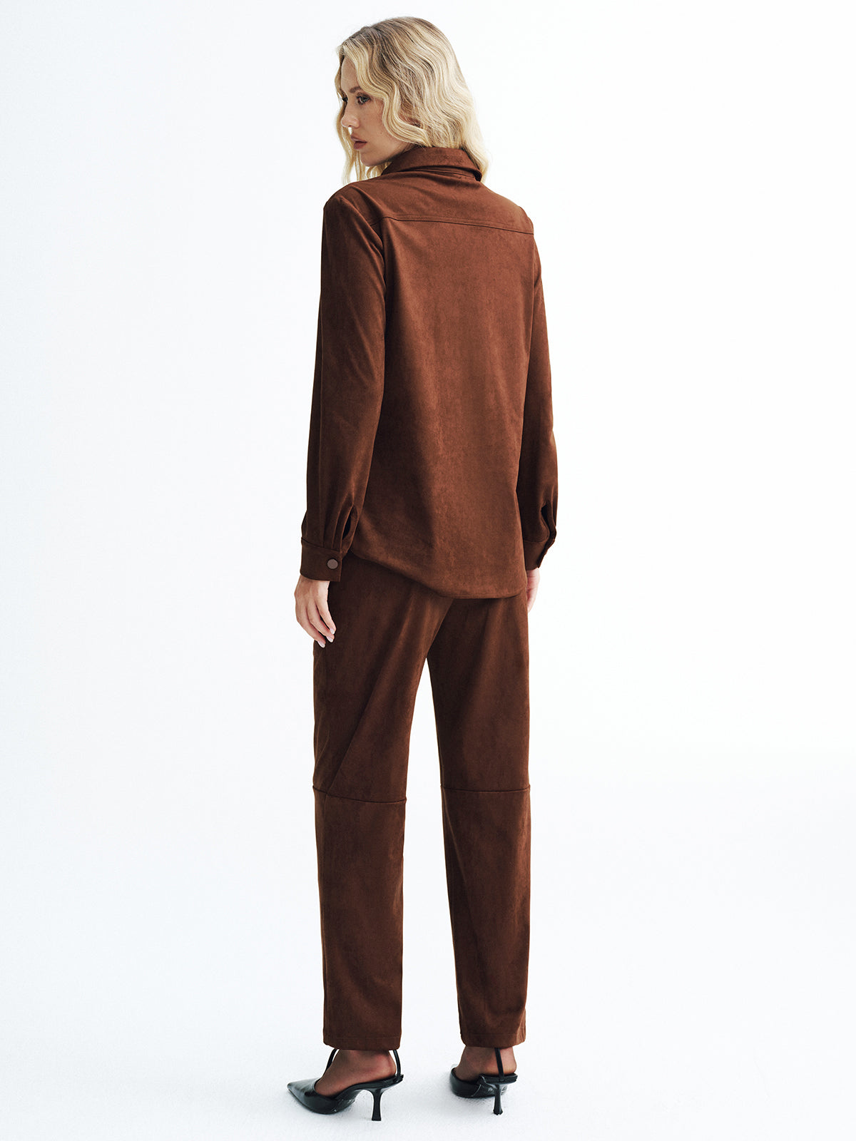 Mid-Waisted Faux Suede Casual Pants-Chicvia