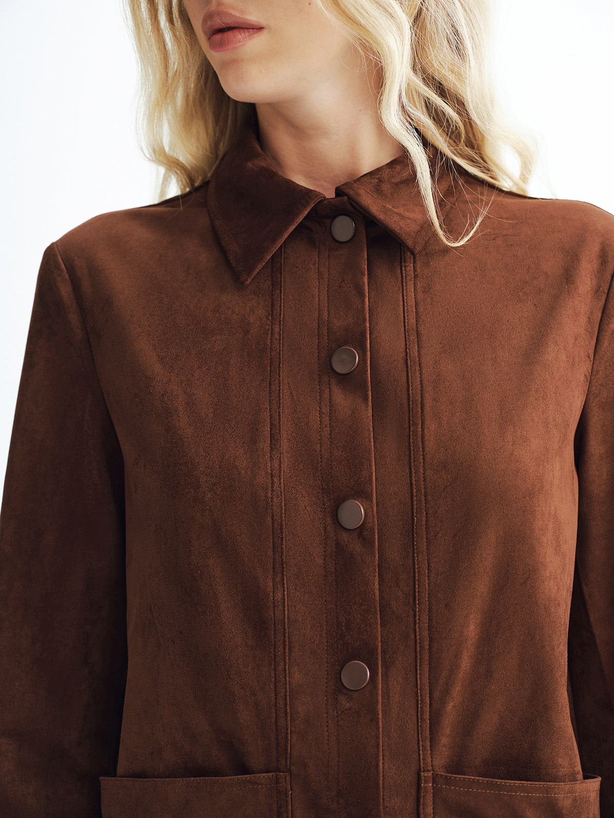 Faux Suede Long Sleeve Shirt-Chicvia