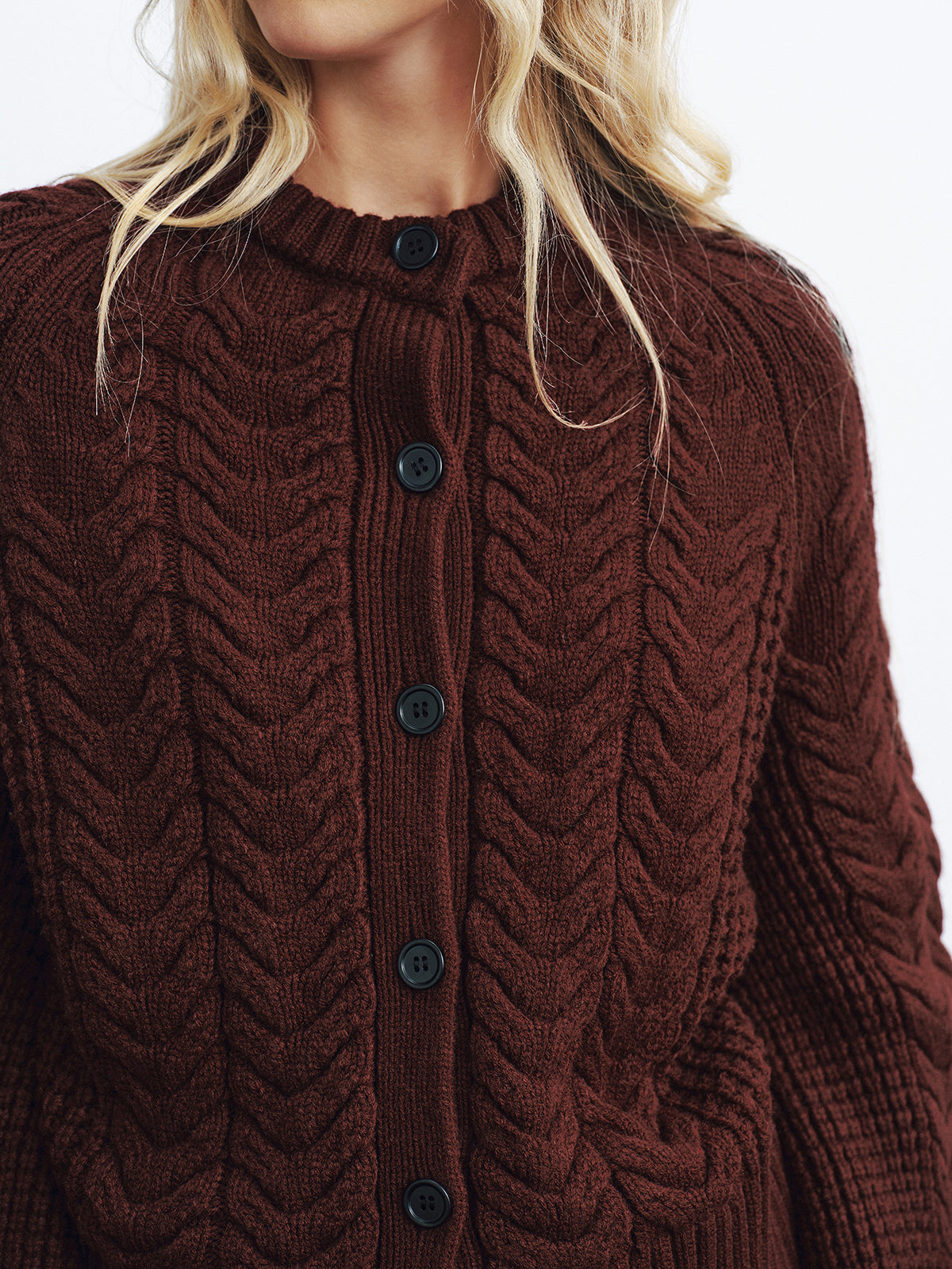 Cable-Knit Button-Front Cardigan-Chicvia
