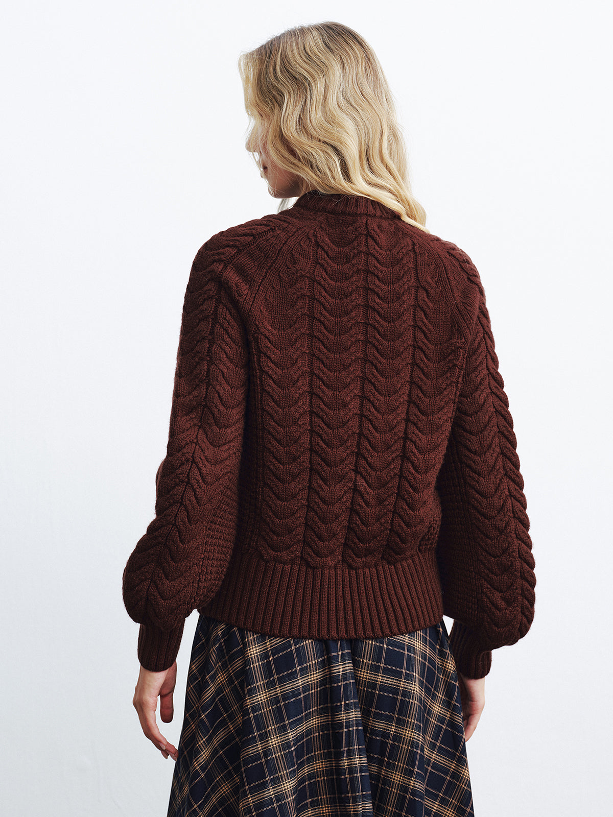 Cable-Knit Button-Front Cardigan-Chicvia