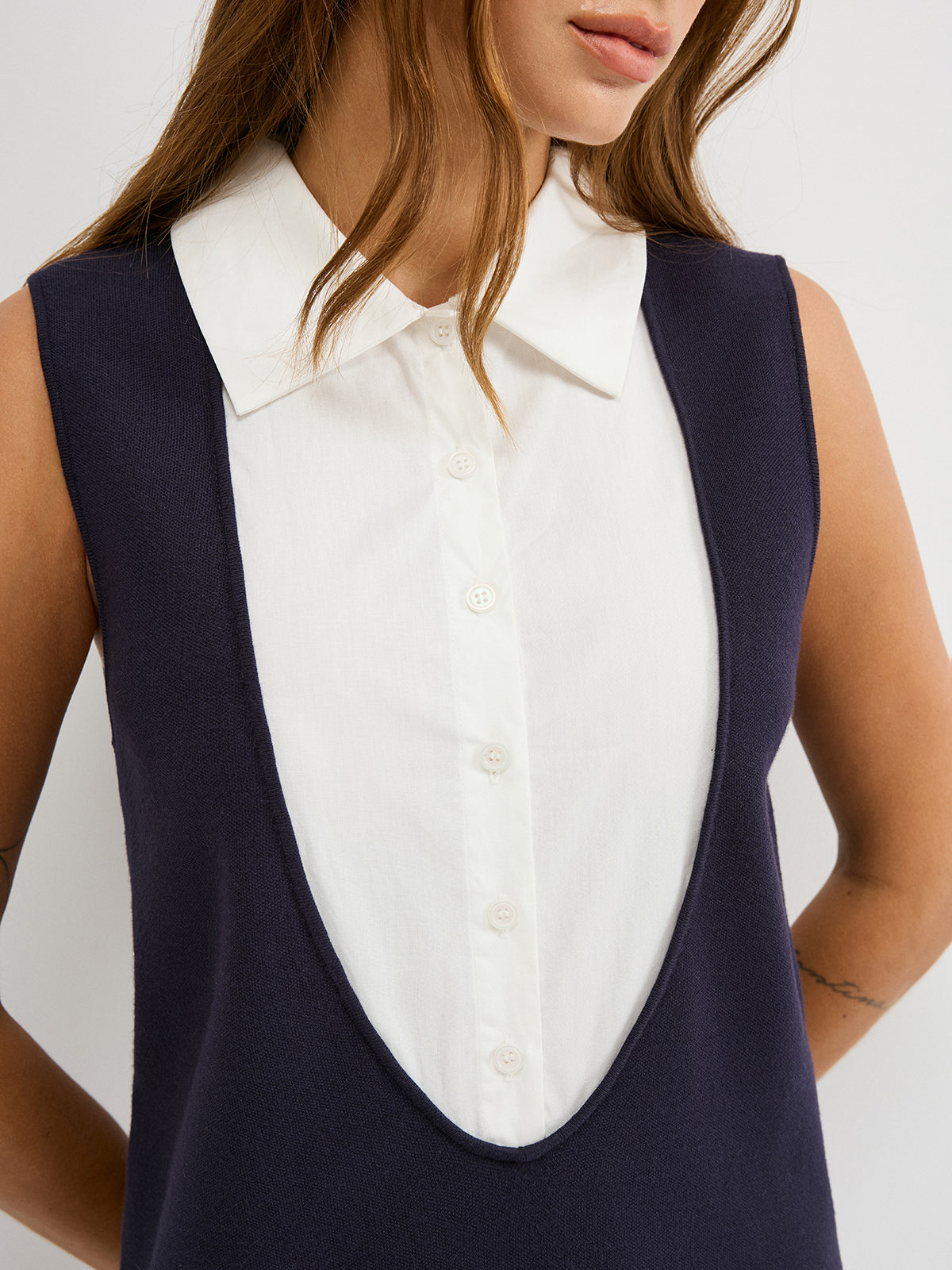 Contrast Shirt Panel Sleeveless Mini Dress-Chicvia