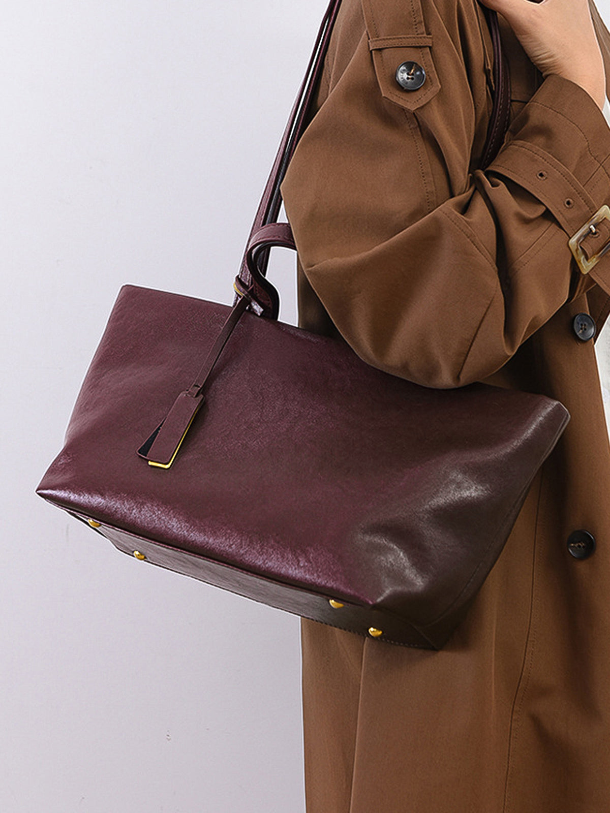 Faux Leather Large-Capacity Tote Bag-Chicvia