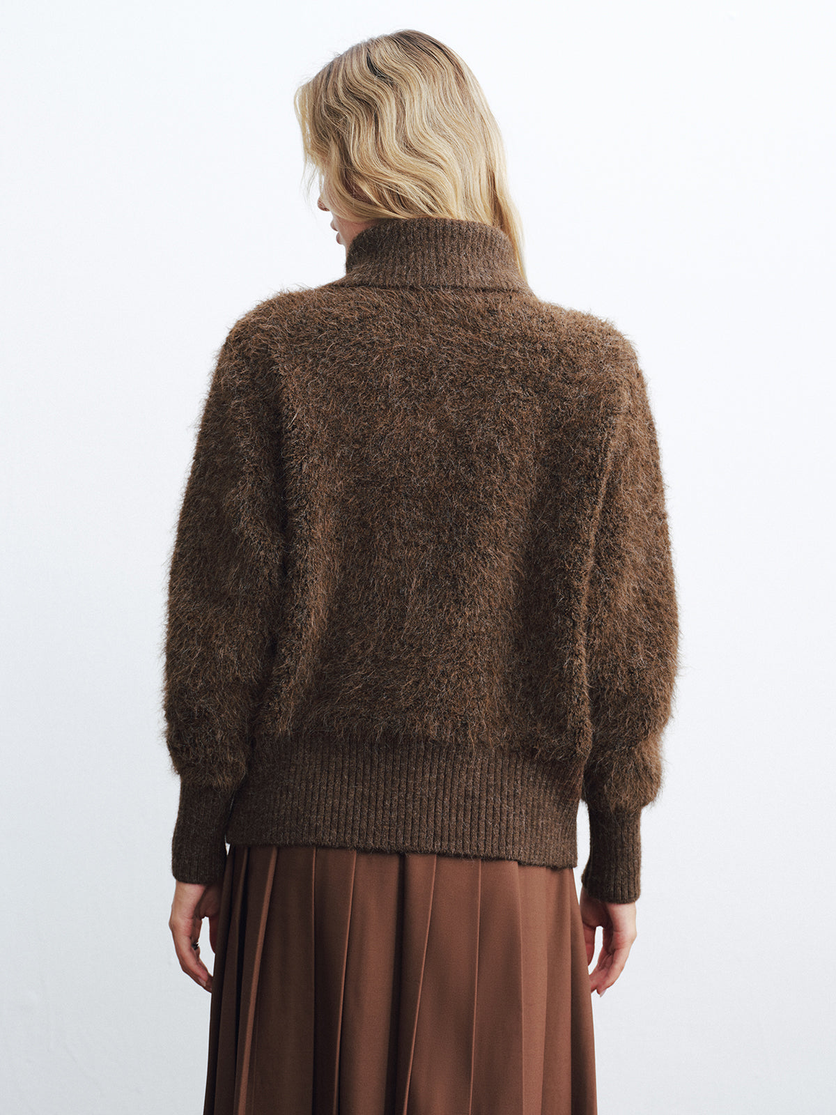 Oversized Collar Double-Zip Fuzzy Knit Jacket-Chicvia