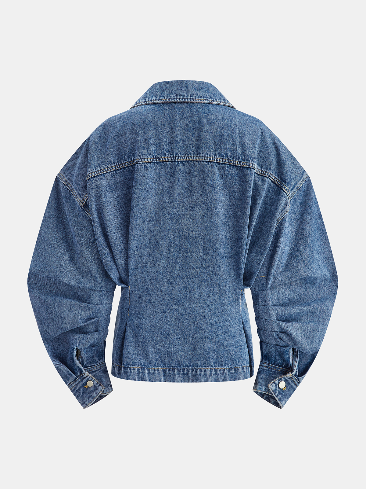 Curved Sleeve Denim Collared Jacket-Chicvia