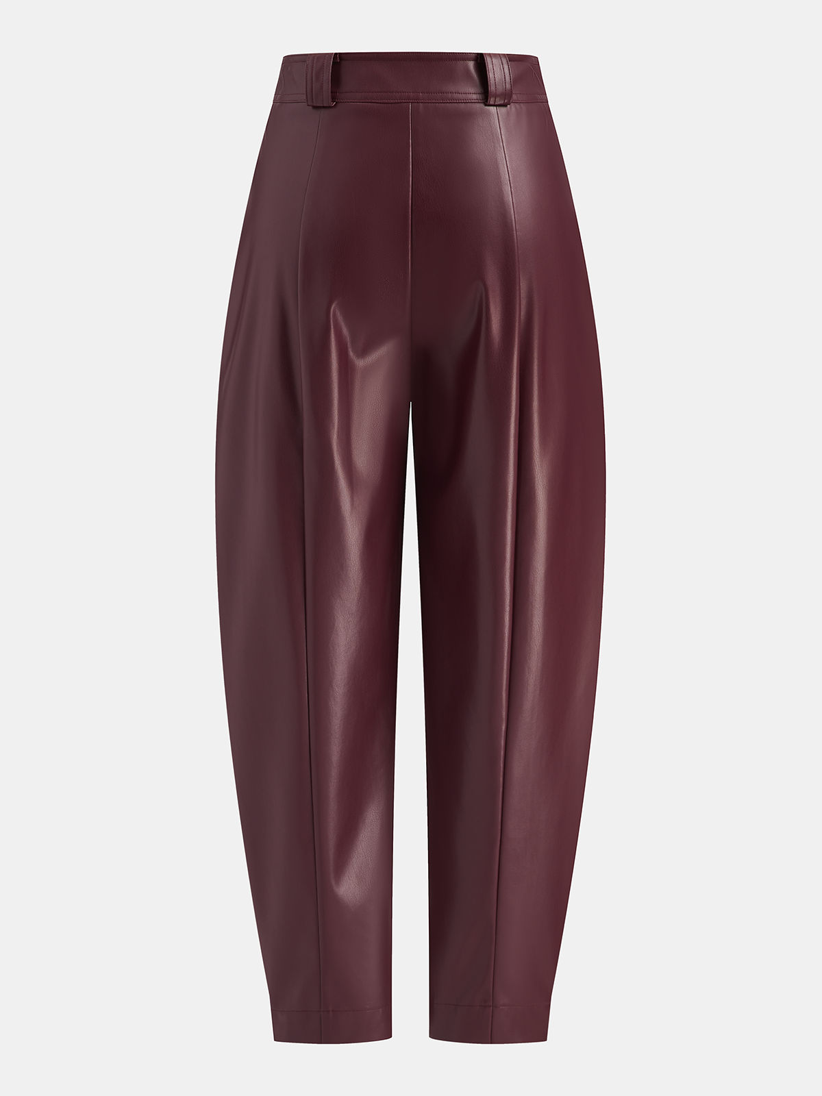 Mid-Waisted Faux Leather Curved-Leg Pants-Chicvia