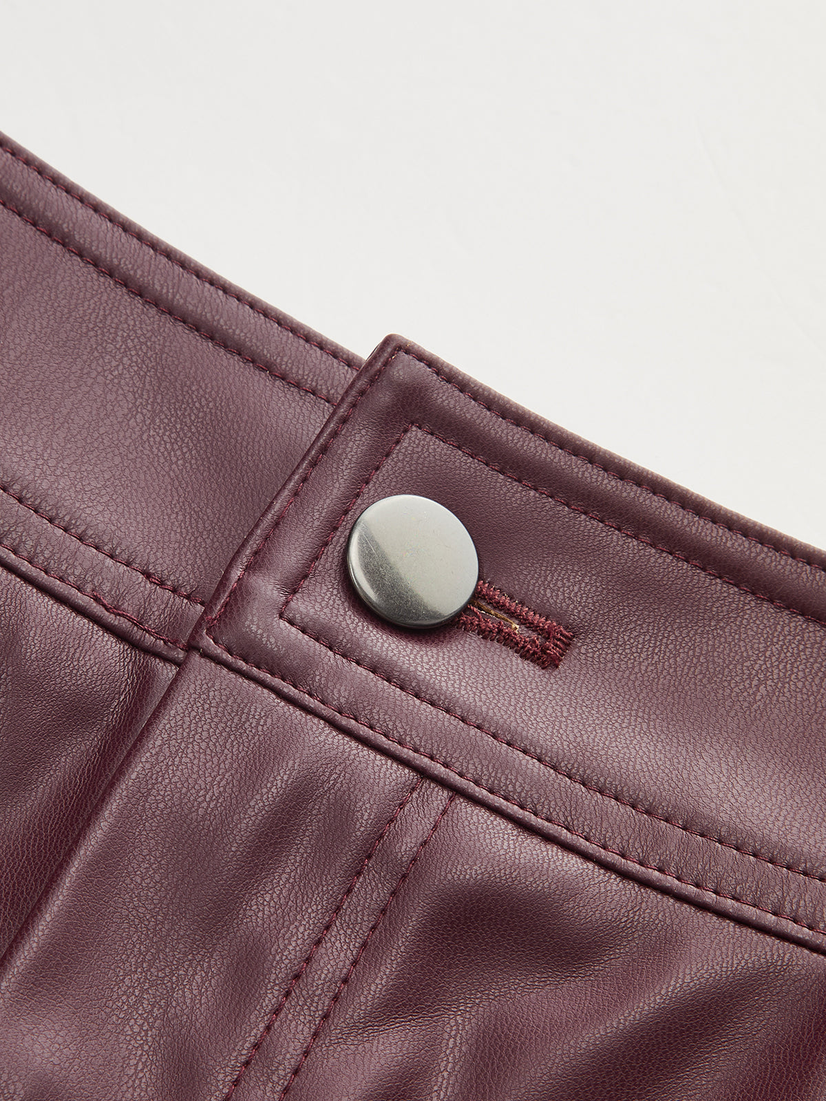 Mid-Waisted Faux Leather Curved-Leg Pants-Chicvia