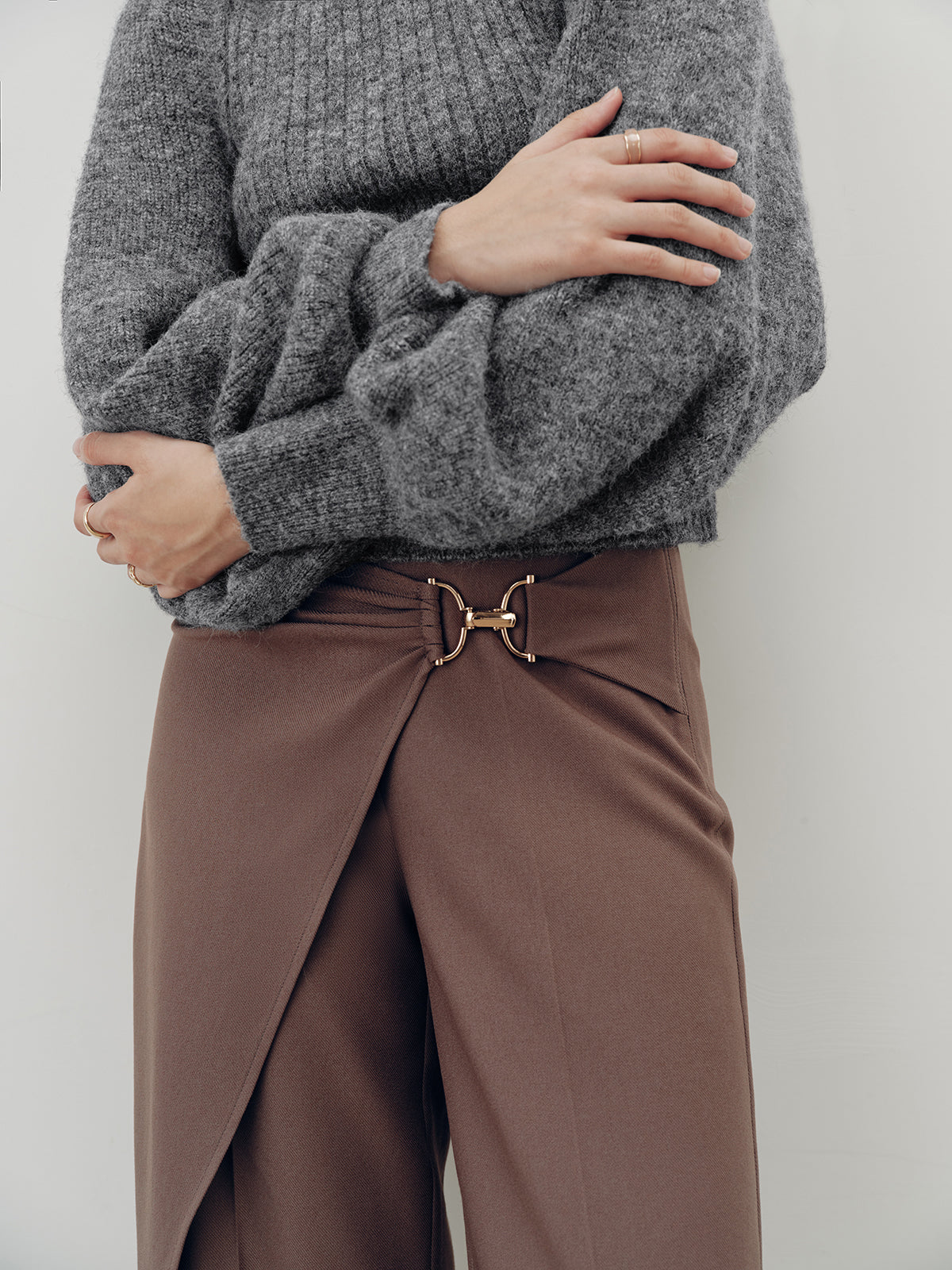 Overlap Detail Mid-Waist Pants-Chicvia