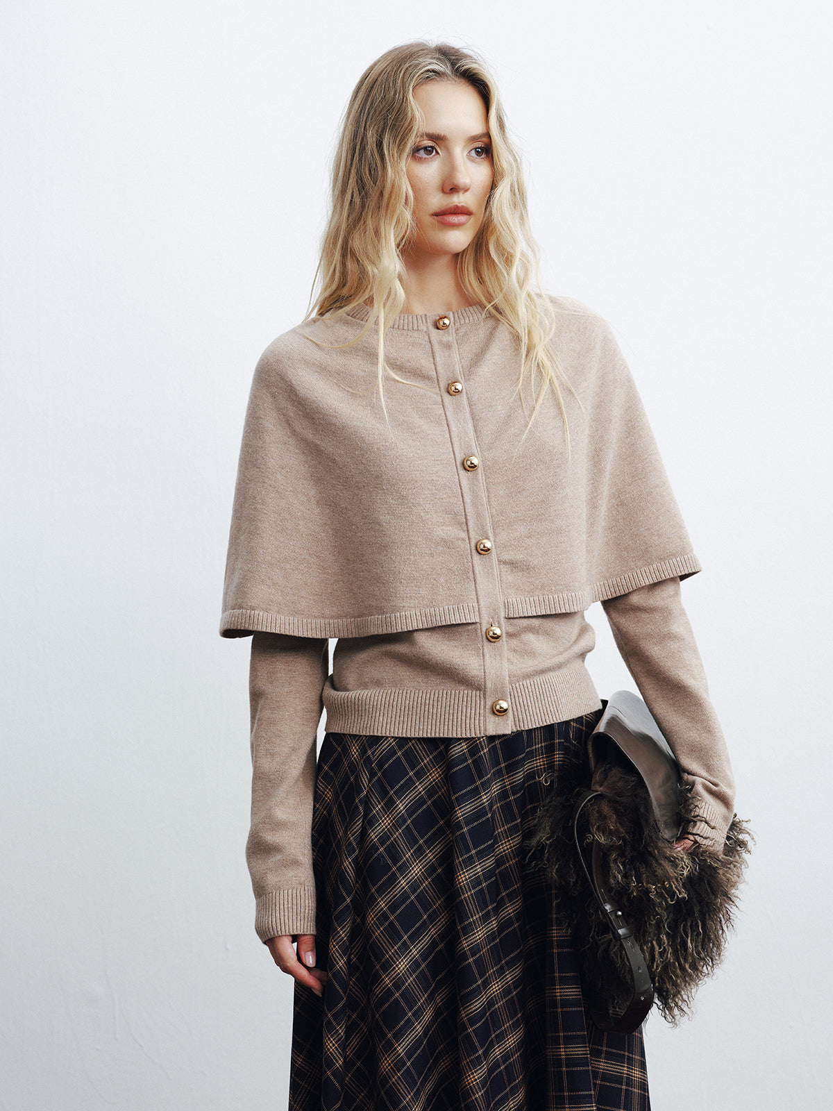 Layered Cape-Style Cardigan-Chicvia